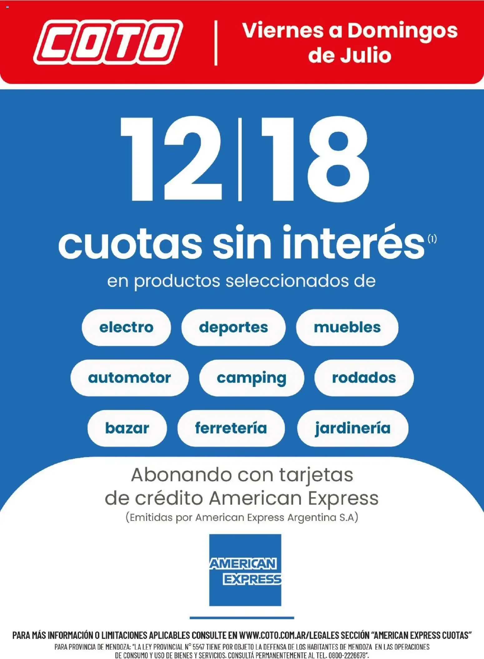 Coto: 12 y 18 cuotas sin interés con American Express