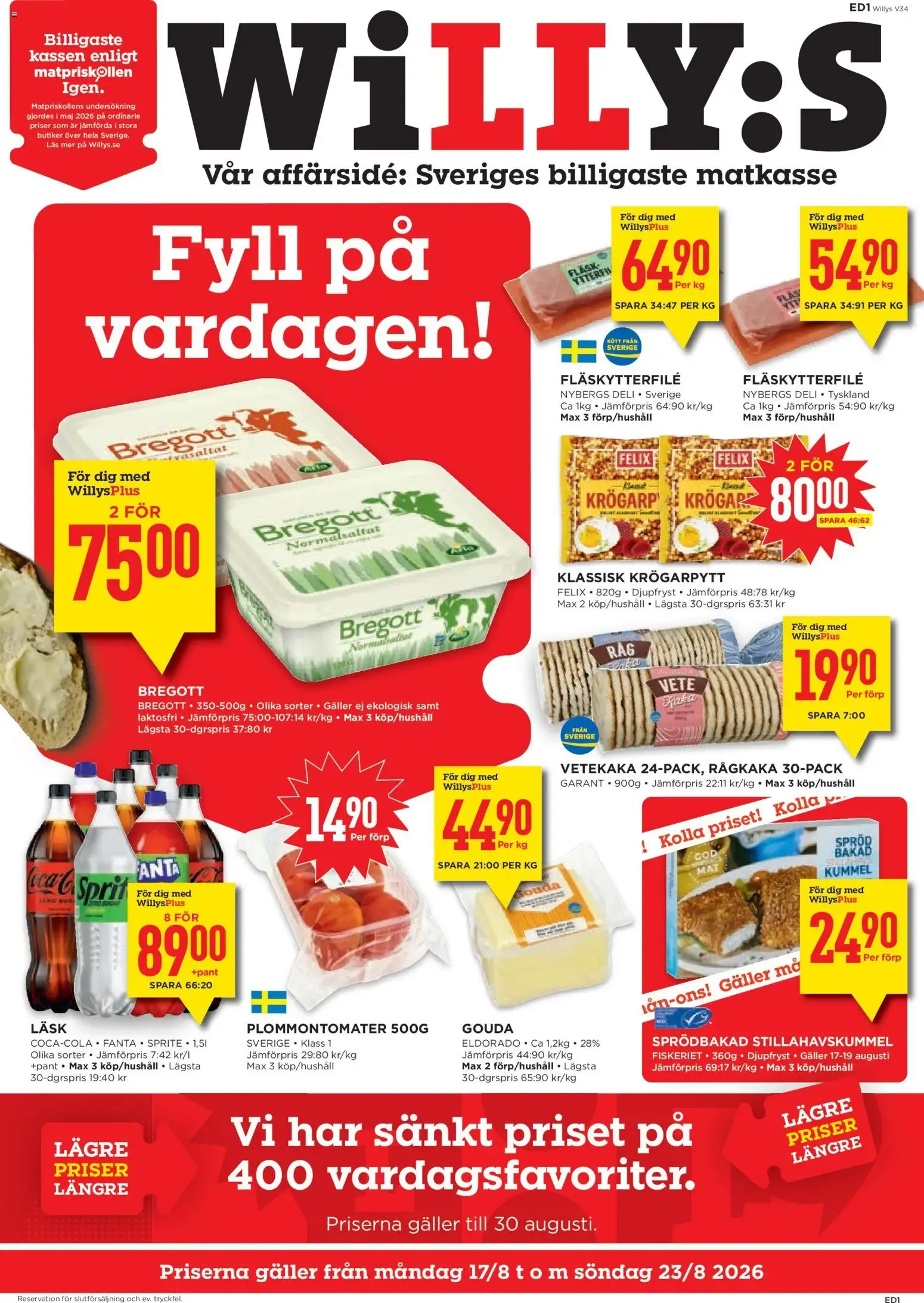 Willys erbjudanden från 17/08/2026 - 23/08/2026 > Reklamblad nuvarande rabatter från 17 augusti till 23 augusti 2026 - Reklamblad sidor 1
