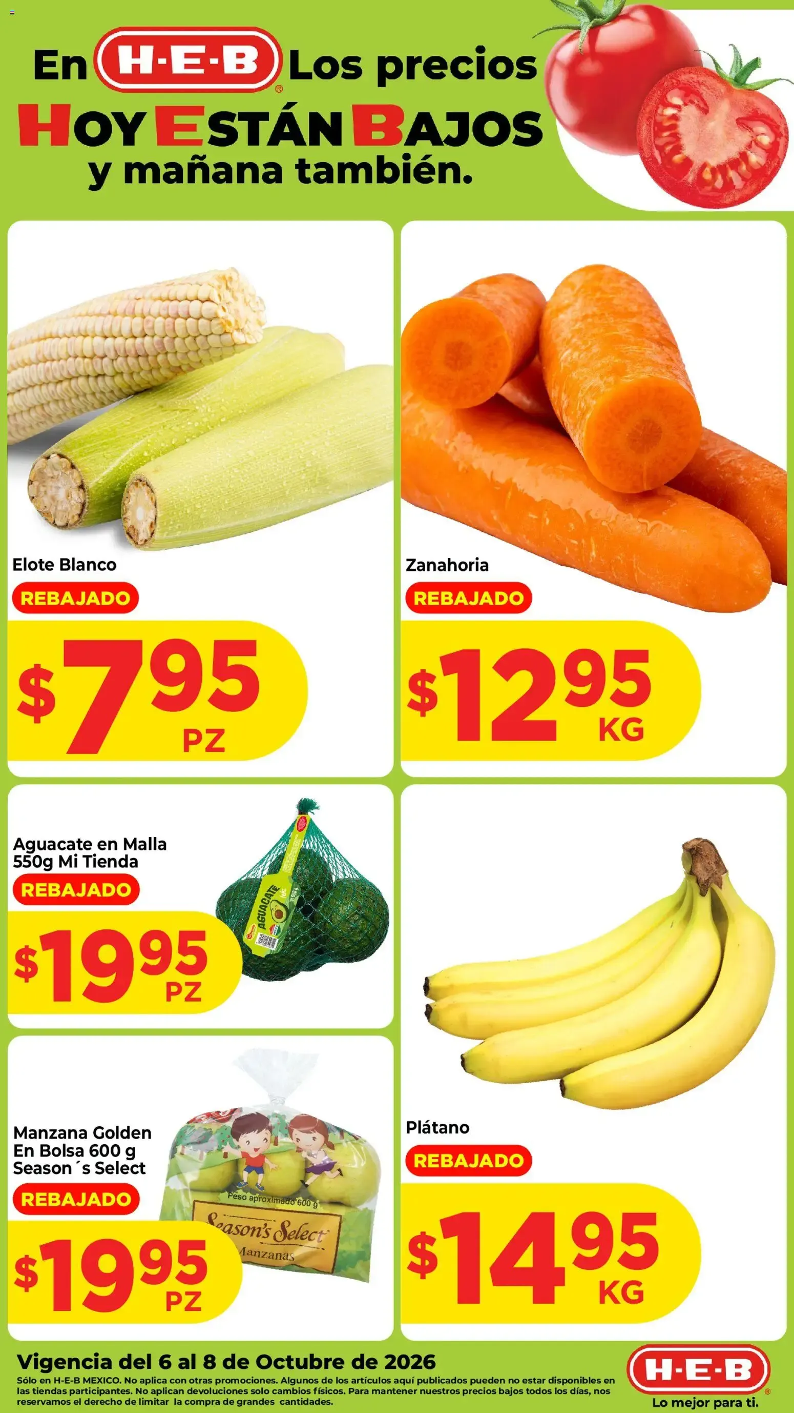 En H-E-B Los precios HOY ESTÁN BAJOS y mañana también.