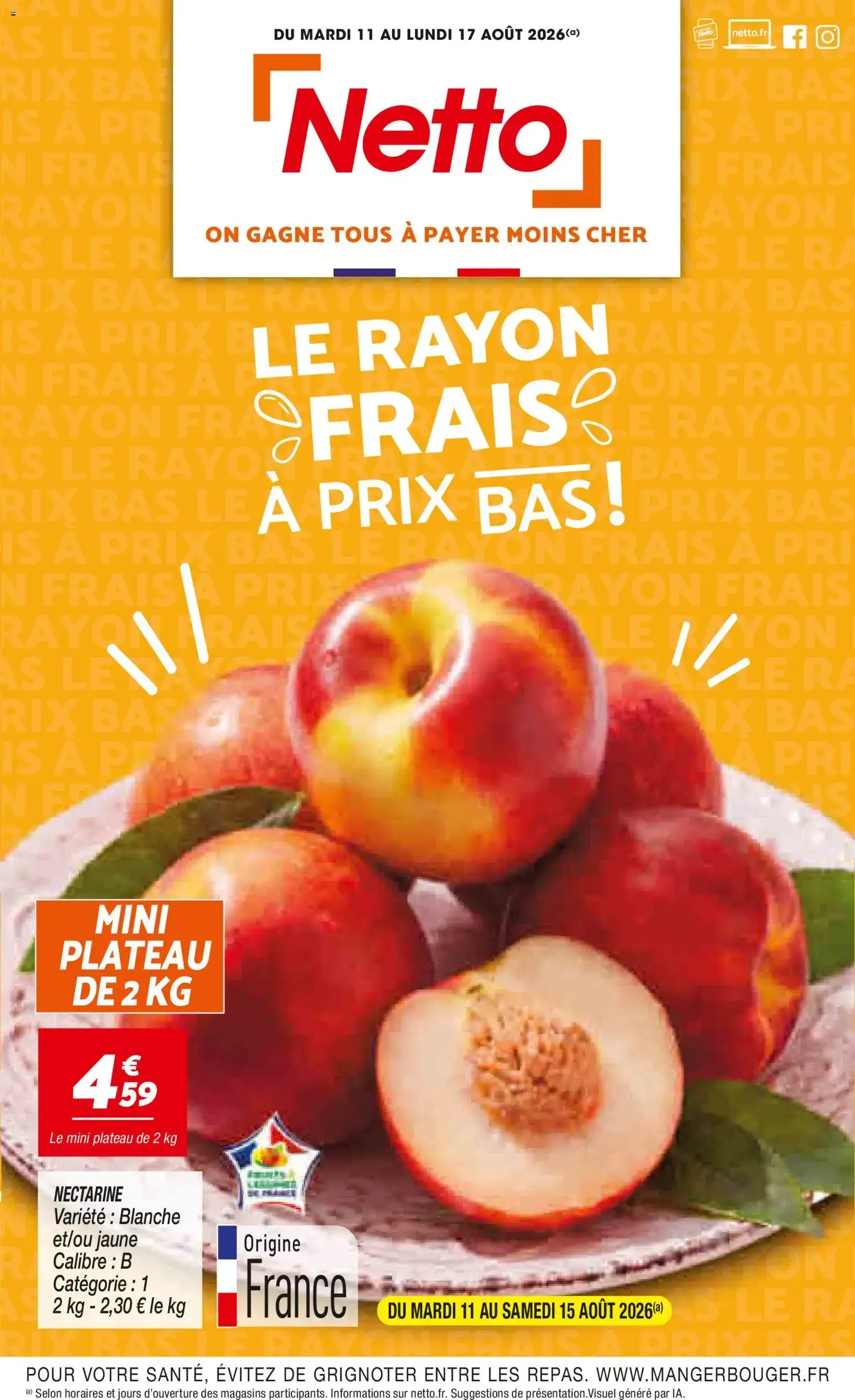 Netto le rayon frais à prix bas à partir du 11/08/2026 - promo en ligne du 11 août au 15 août 2026 - Catalogue page 1