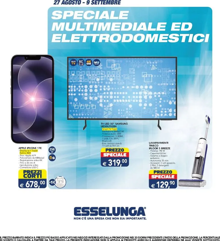 Volantino attuale di Esselunga - Speciale Elettrodomestici valido dal giovedì 27/08/2026 al mercoledì 09/09/2026 da 27 agosto a 9 settembre di 2026 - Pagina del volantino 1