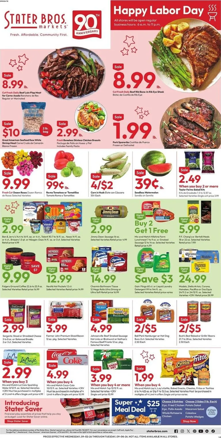 Weekly promotion Stater Bros. Happy Labor Day spanning from September 2 to September 8 2026 - Page 1 for Catalogue 365