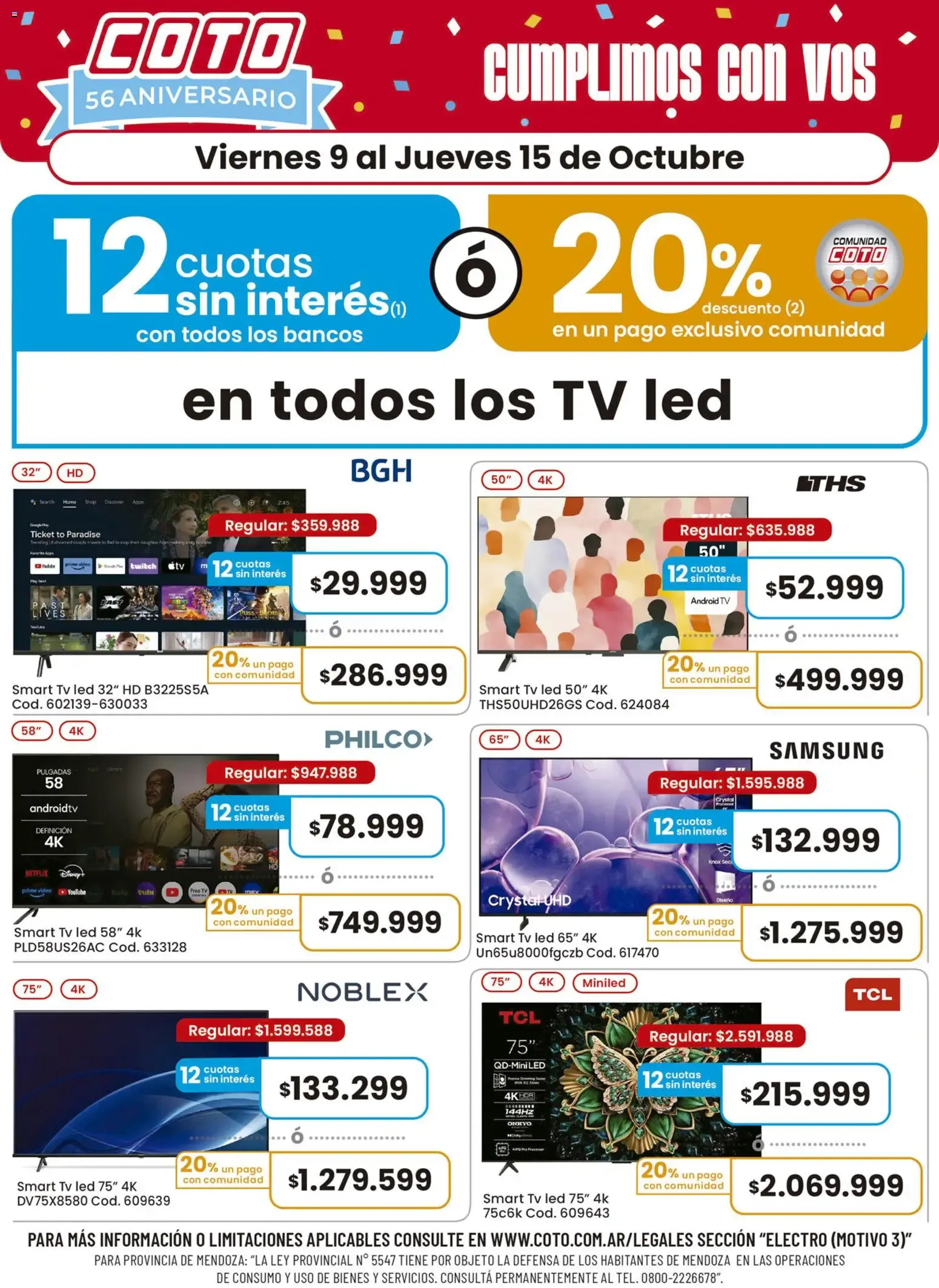 Ofertas de Coto 56 Aniversario: Ofertas en TV LED 9 de octubre al 15 de octubre 2026 - Página 1 del catálogo