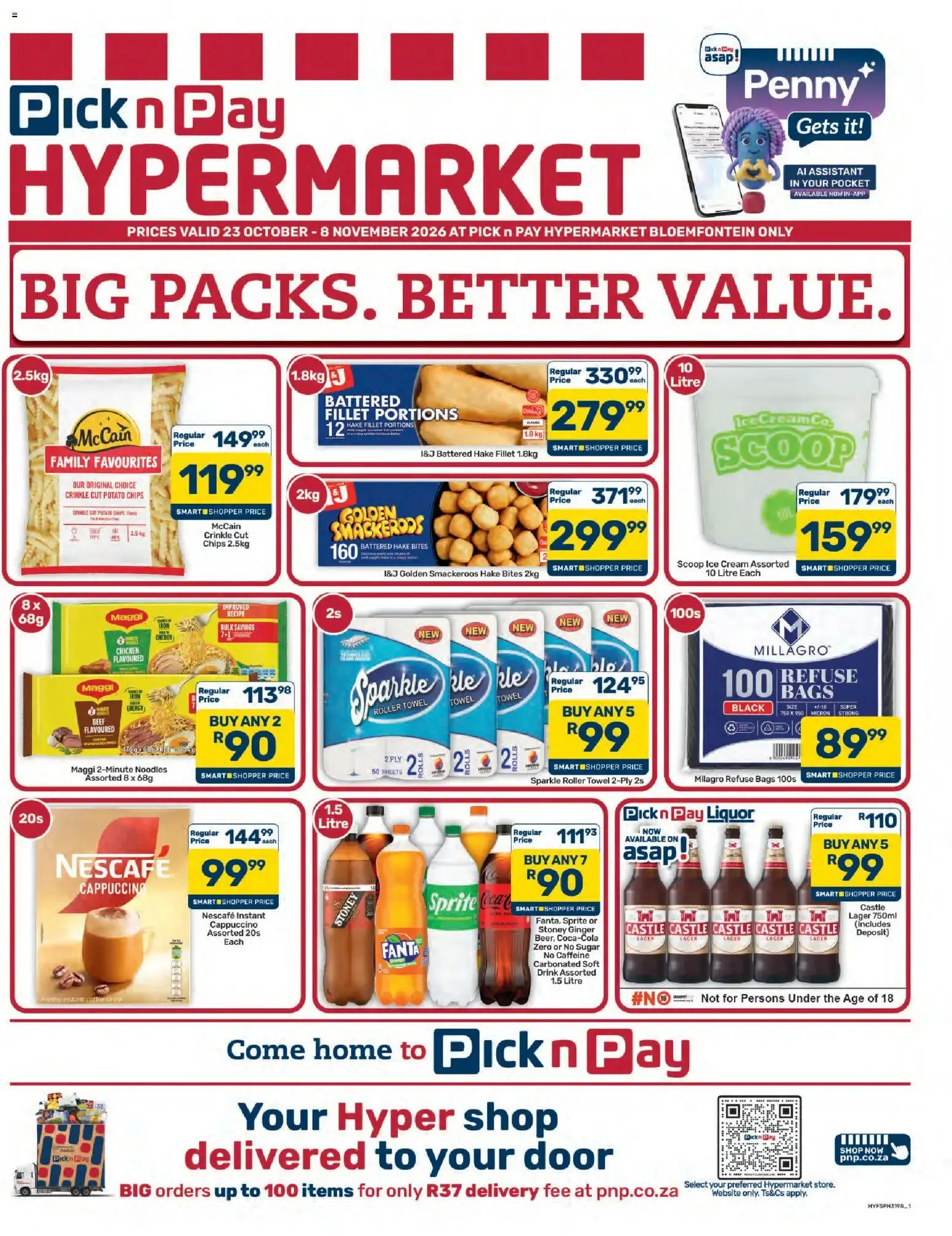 Pick n Pay Hypermarket Bloemfontein Only - Big Packs. Better Value. from 23 October to 8 November 2026 - Catalogue Page 1