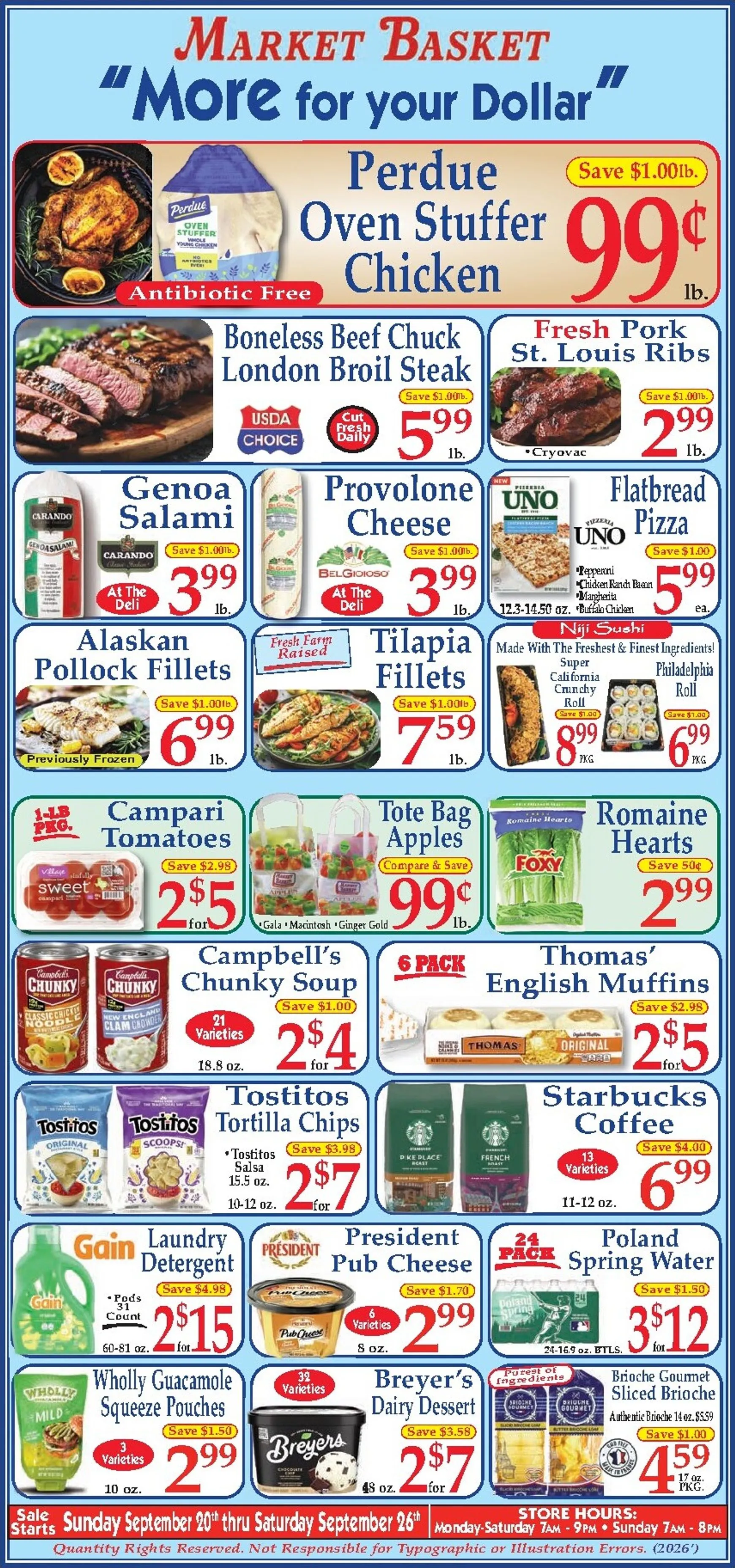 Current Market Basket leaflet valid from Sunday 09/20/2026 to Saturday 09/26/2026