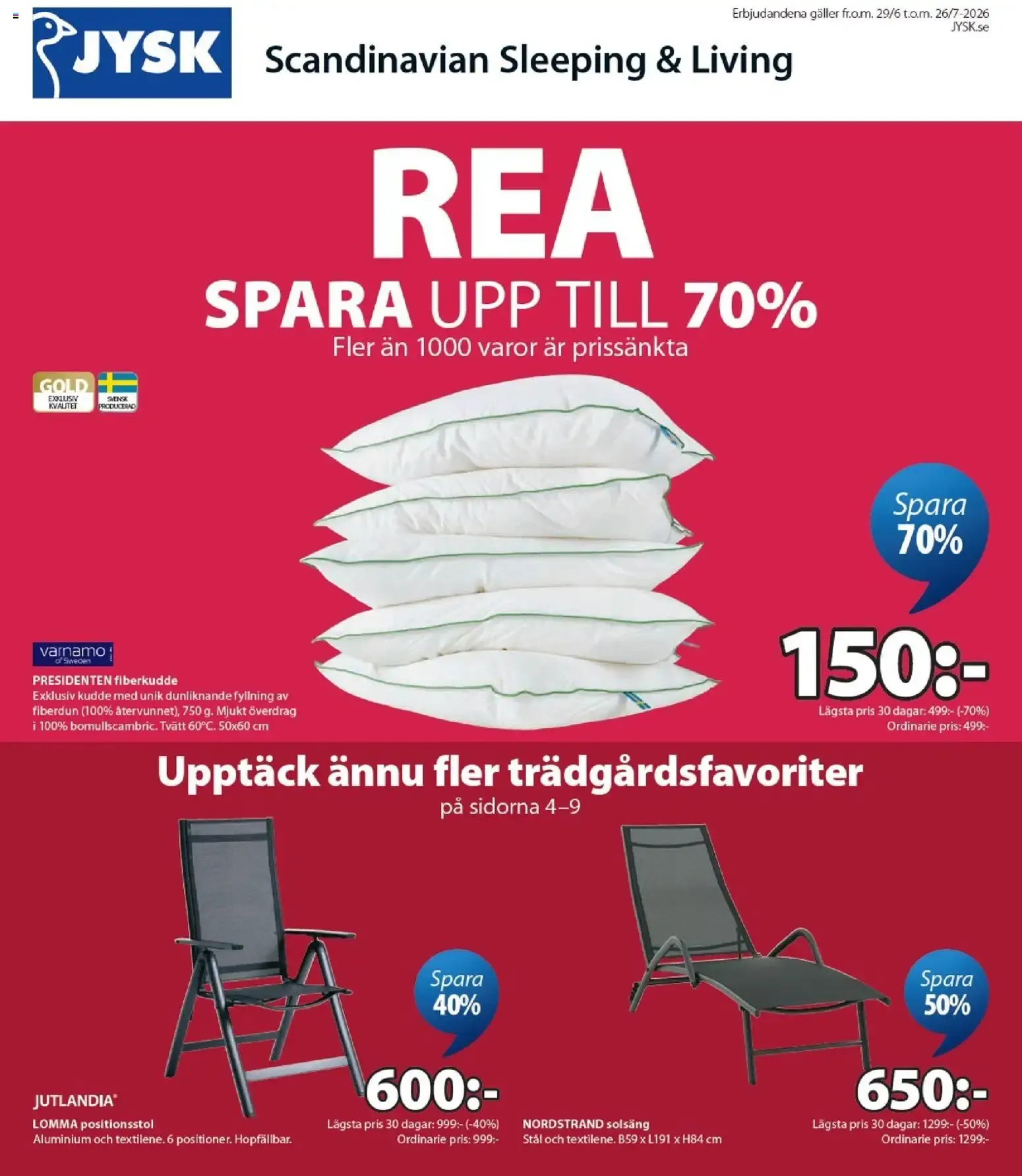 JYSK REA: Spara hasta 70% från 29 juni till 26 juli 2026 - Reklamblad sidor 1