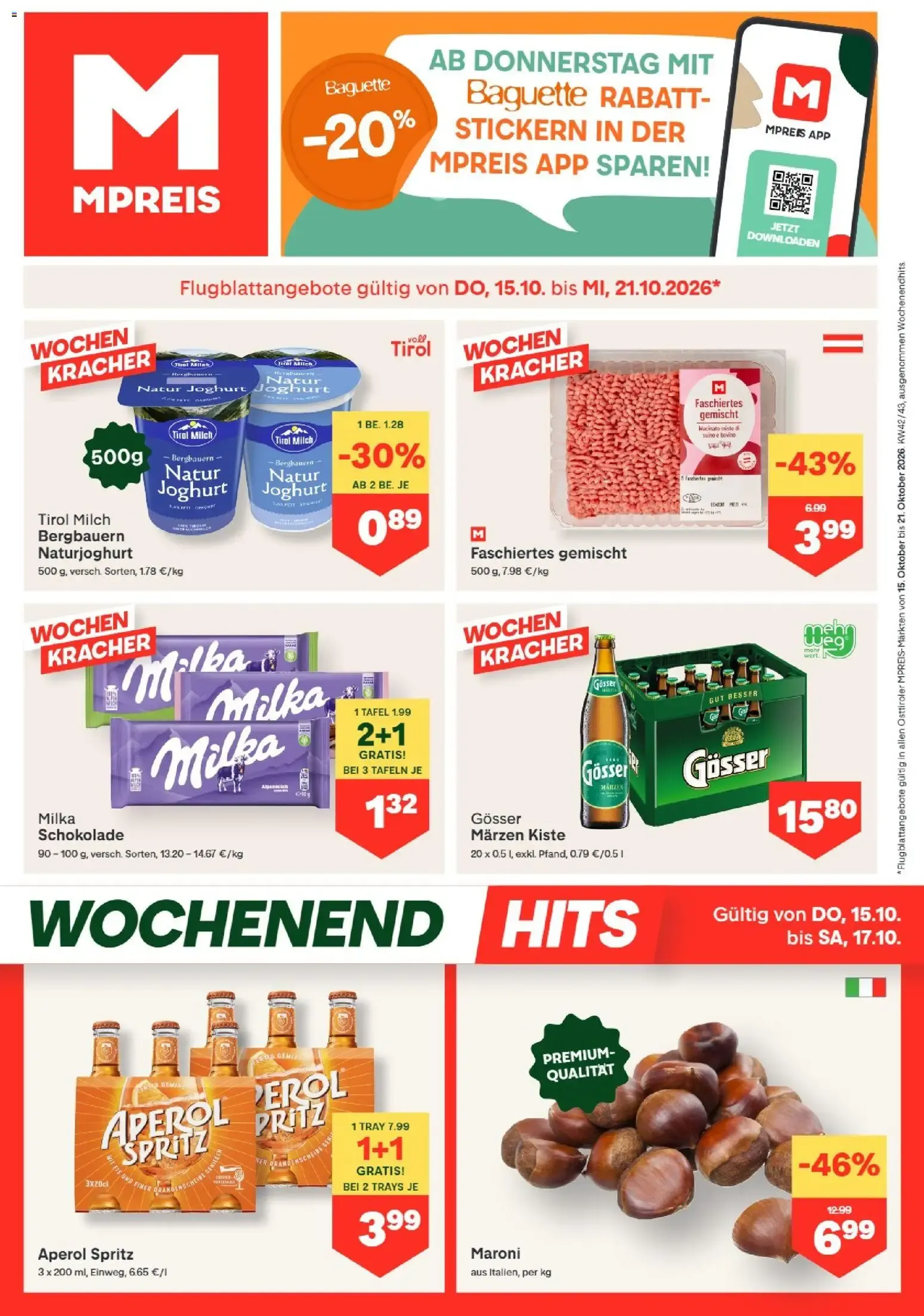 MPREIS Flugblatt von 15.10.2026 - Aktuelle Angebote von 15. Oktober bis 21. Oktober 2026 - Flugblätt seite  1