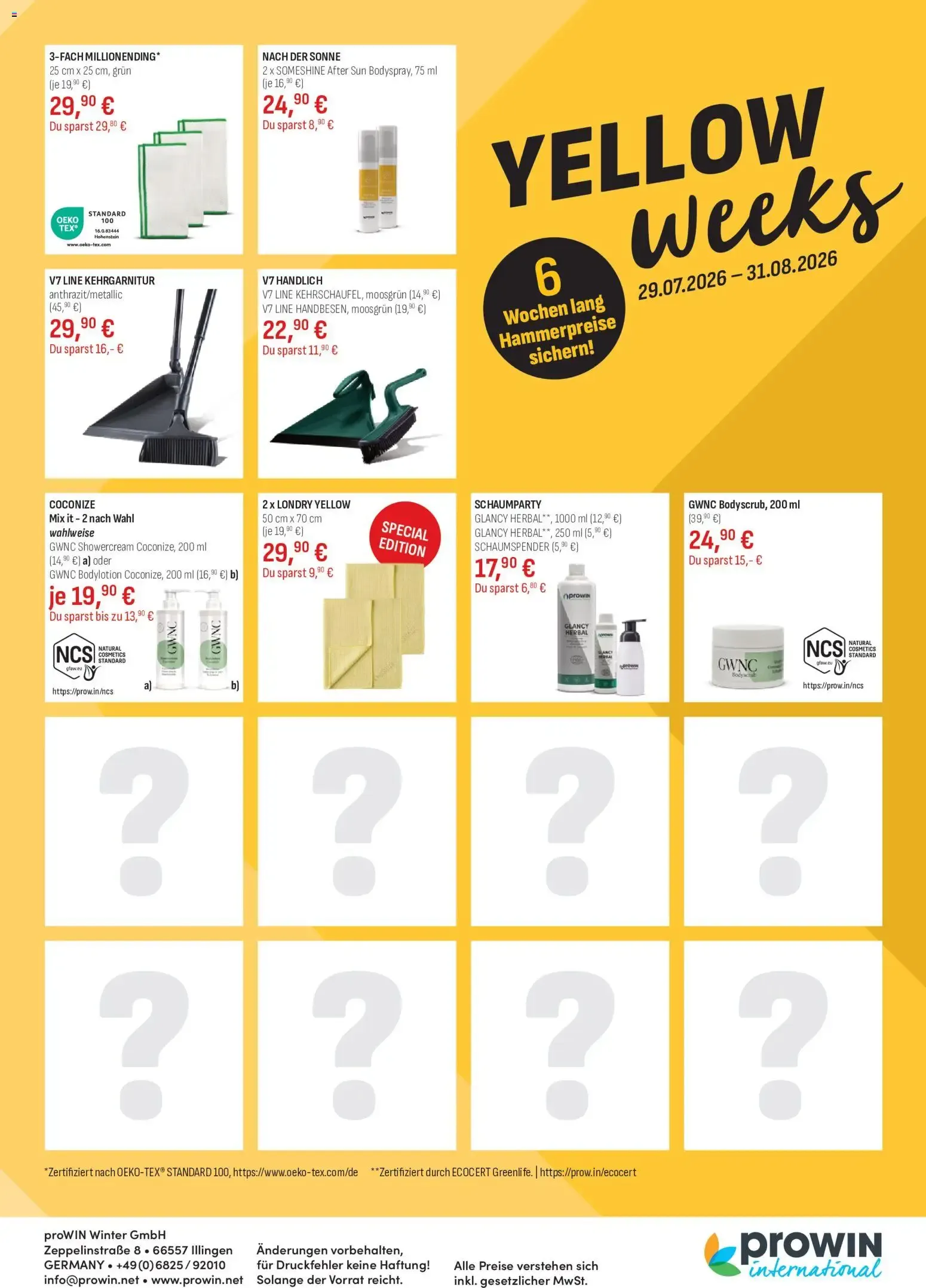 ProWIN Yellow Weeks von 29. Juli bis 31. August 2026 - Prospekt seite 1