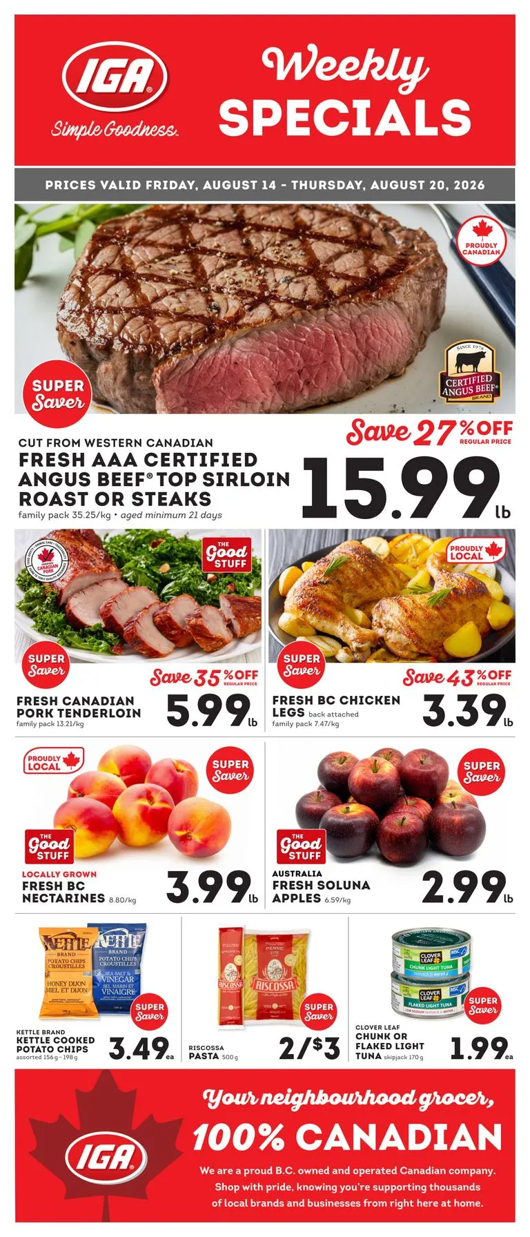 Weekly ad Current IGA Stores leaflet valid from Friday 08/14/2026 to Thursday 08/20/2026 from August 14 to August 20 2026 - Page 1