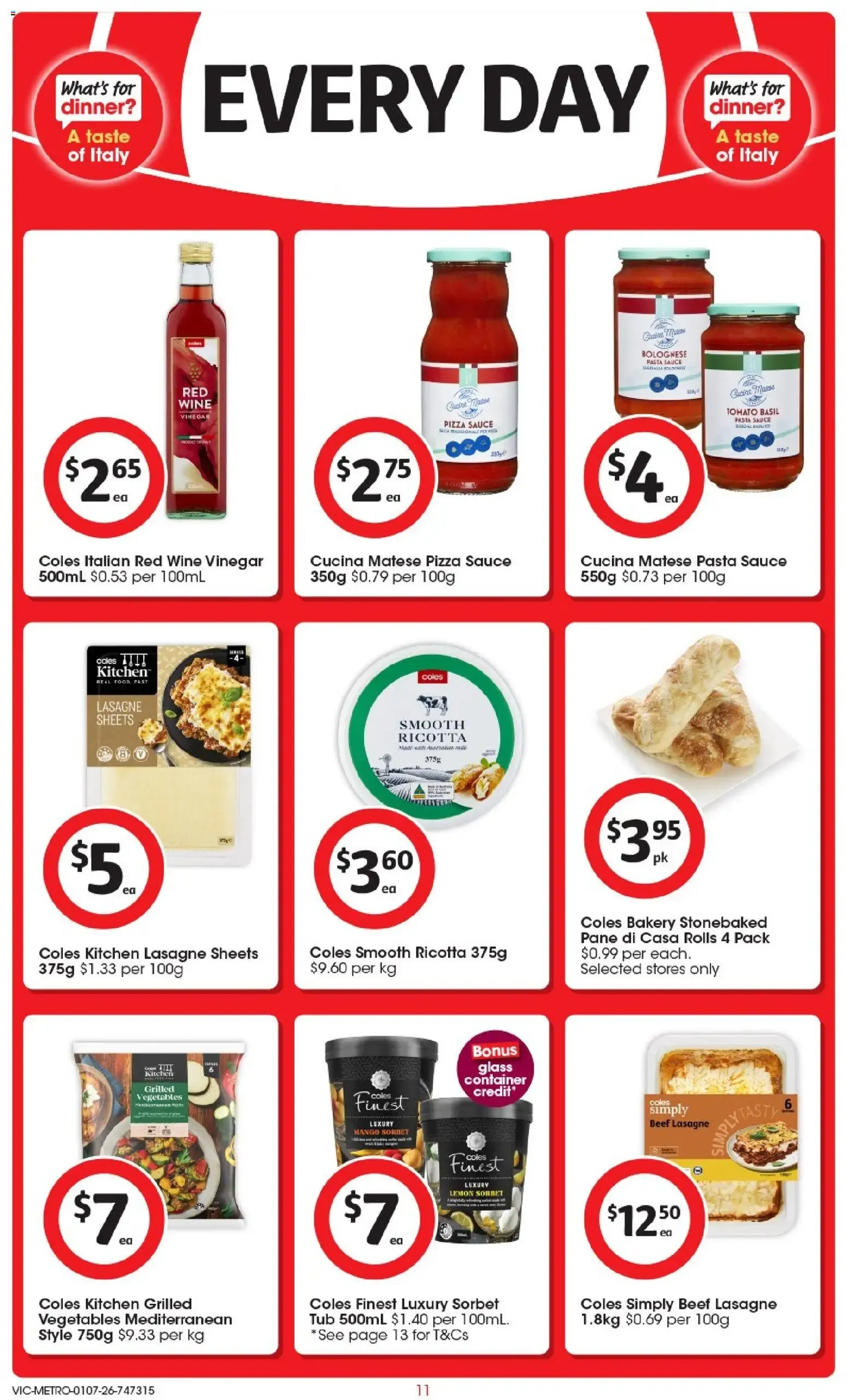 Coles: What's for dinner? A taste of Italy - Half Price Deals - Catalogue valid from 1 July to 7 July 2026 - page 11