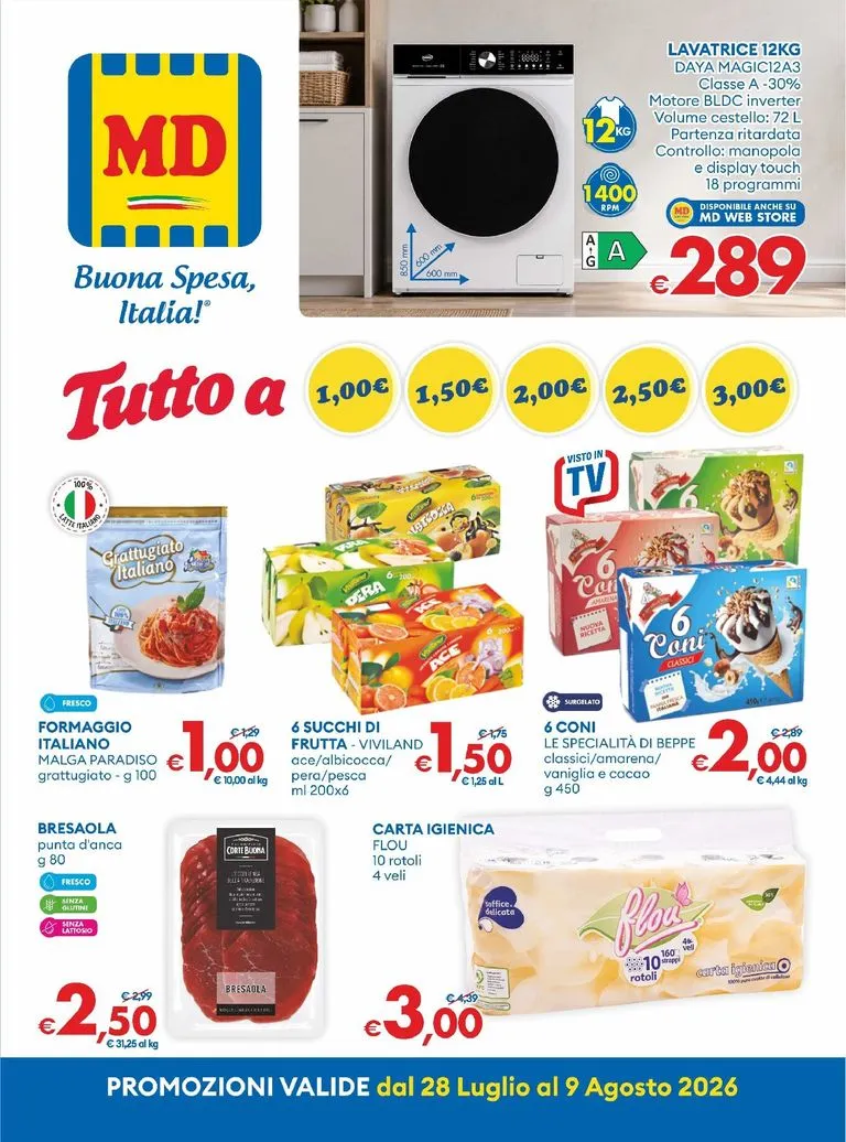Volantino attuale di MD valido dal martedì 28/07/2026 al domenica 09/08/2026 da 28 luglio a 9 agosto di 2026 - Pagina del volantino 1