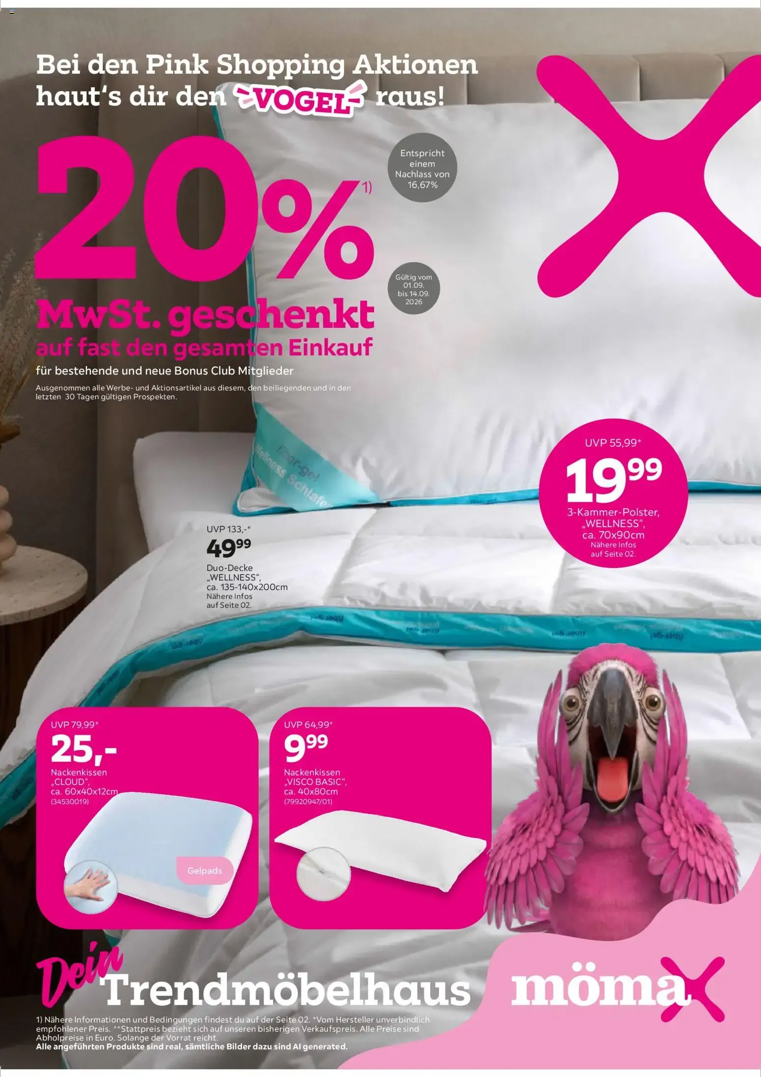 Mömax Prospekt: Pink Shopping Aktionen von 1. September bis 14. September 2026 - Flugblätt seite 1