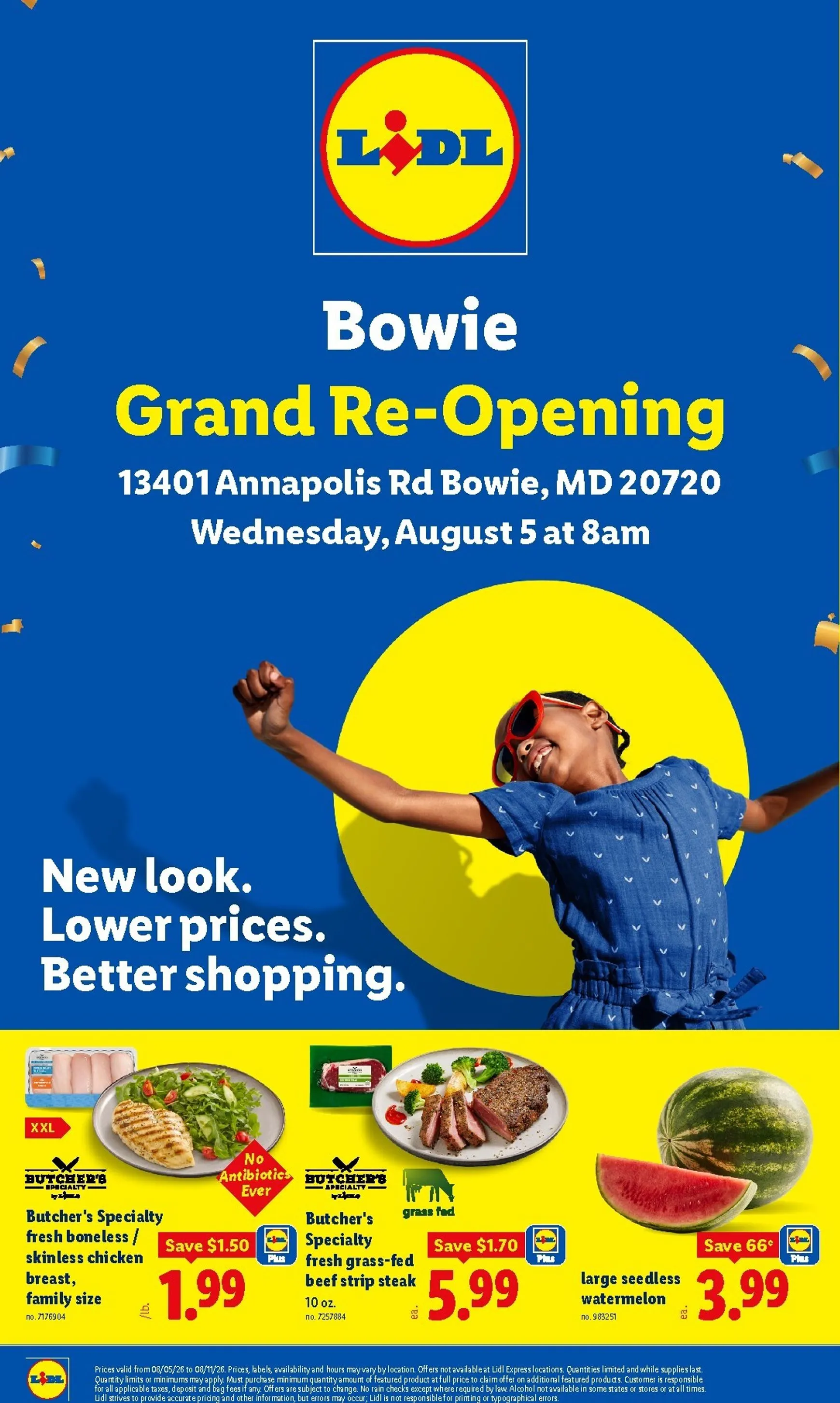 Weekly ad Current Lidl - Bowie Grand Re-Opening leaflet valid from Wednesday 08/05/2026 to Tuesday 08/11/2026 from August 5 to August 11 2026 - Page 1