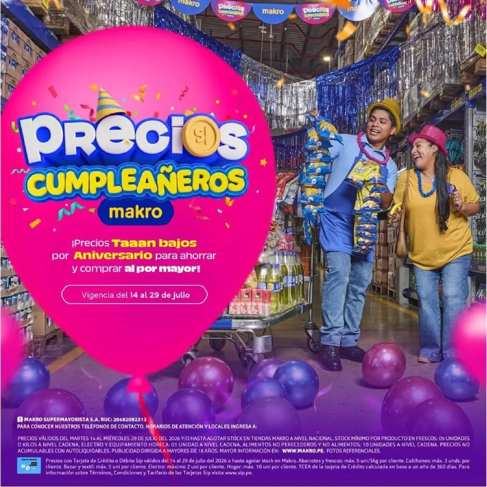 Catalogo de Precios Cumpleañeros Makro 14 de julio al 29 de julio 2026 - Pag 1