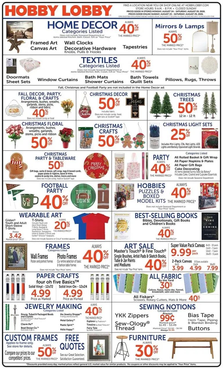 Current Hobby Lobby leaflet valid from Monday 08/24/2026 to Saturday 08/29/2026