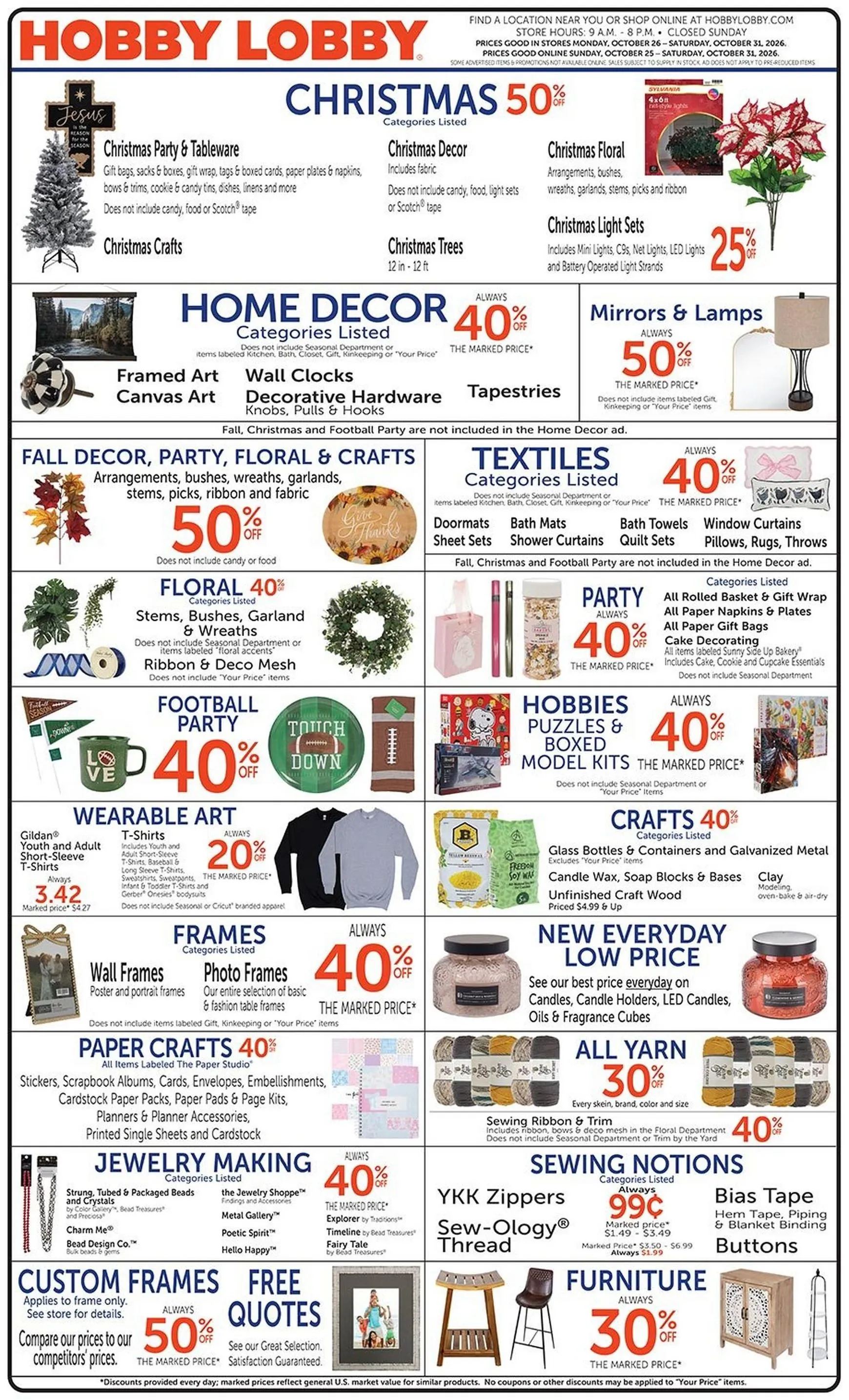 Current Hobby Lobby leaflet valid from Sunday 10/25/2026 to Saturday 10/31/2026