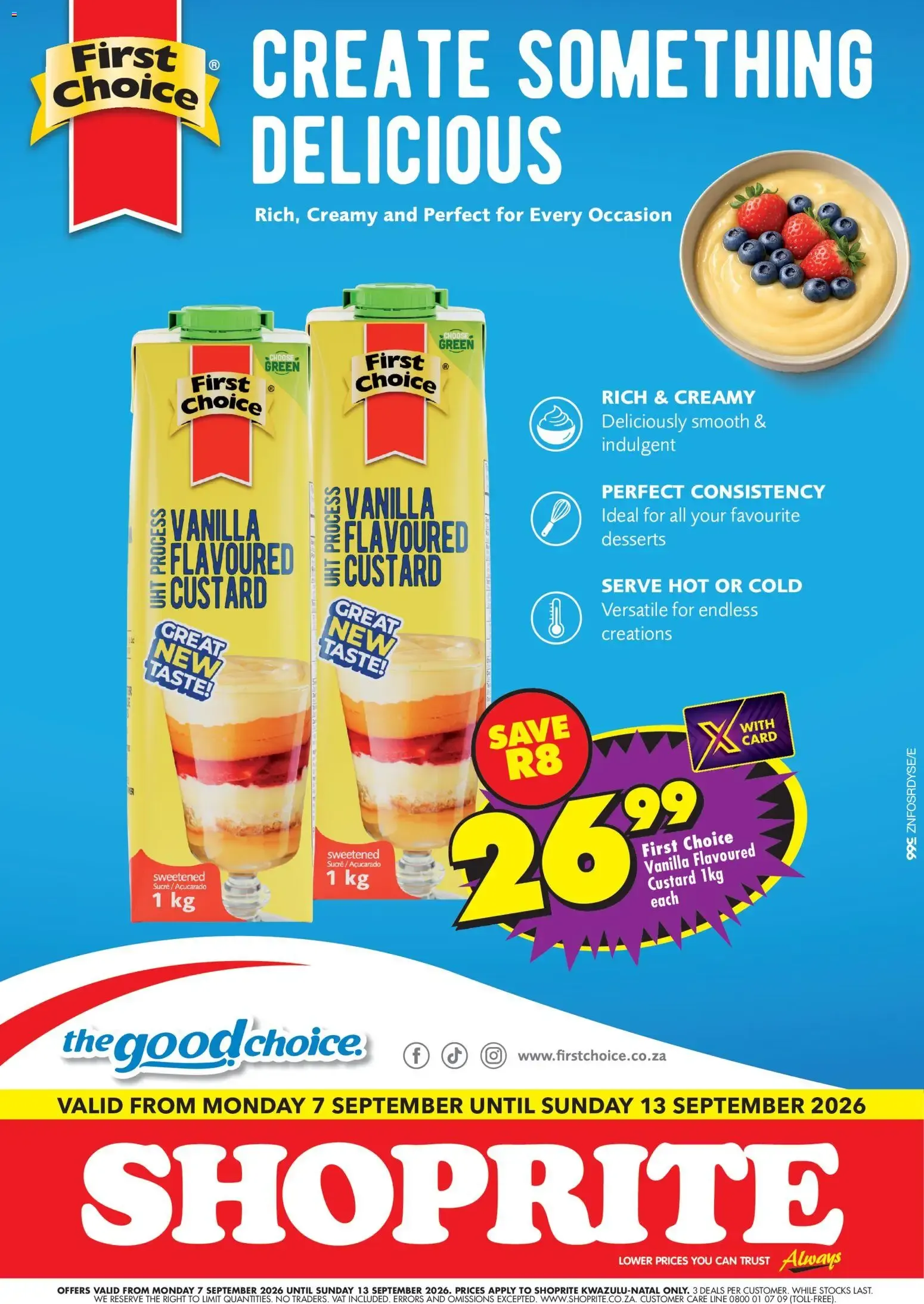 Shoprite - First Choice Custard Savings (07/09/2026 - 13/09/2026) → Online Catalogue from 7 September to 13 September 2026 - Catalogue Page 1