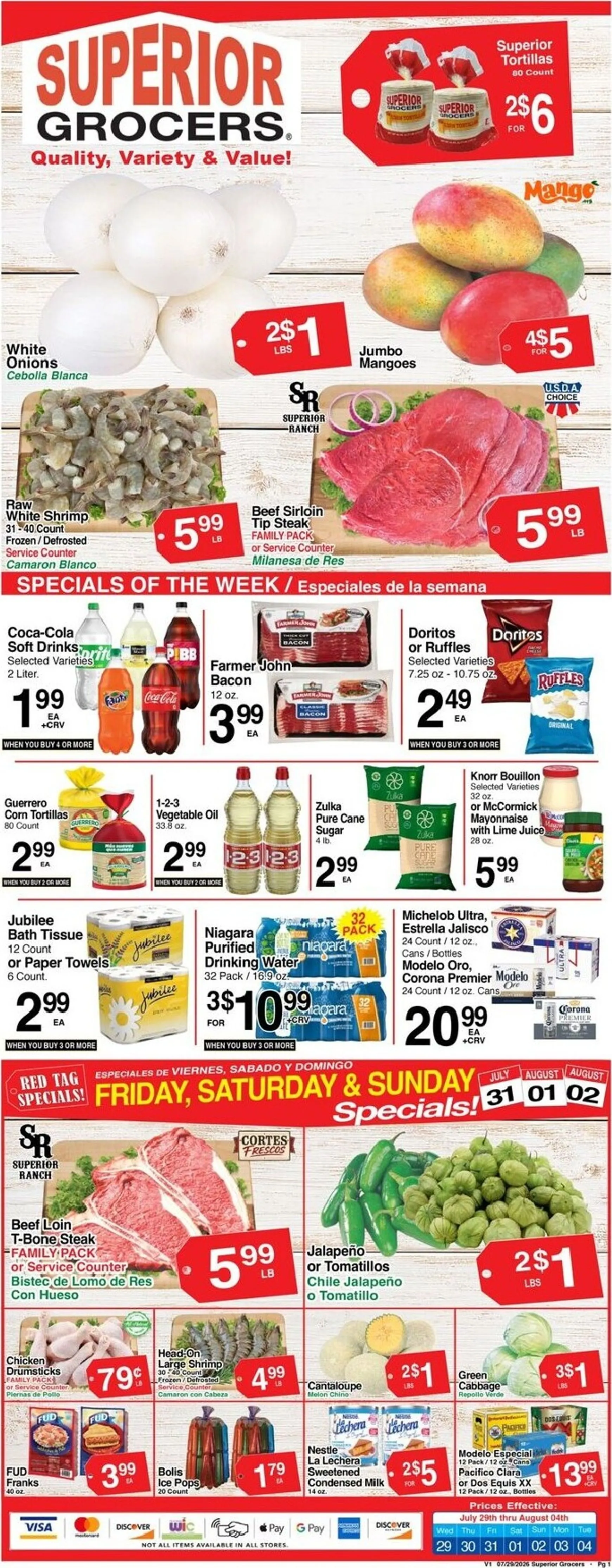Weekly ad Current Superior Grocers leaflet valid from Wednesday 07/29/2026 to Tuesday 08/04/2026 from July 29 to August 4 2026 - Page 1