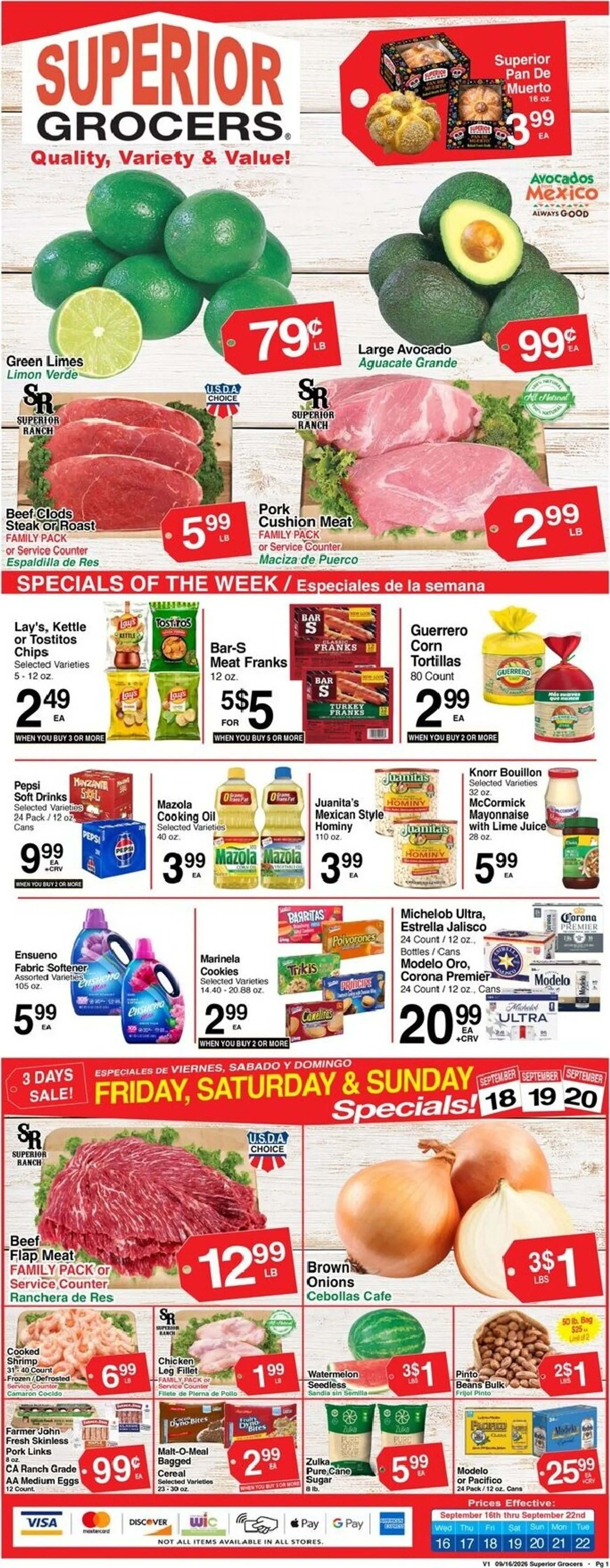 Weekly ad Current Superior Grocers leaflet valid from Wednesday 09/16/2026 to Tuesday 09/22/2026 from September 16 to September 22 2026 - Page 1