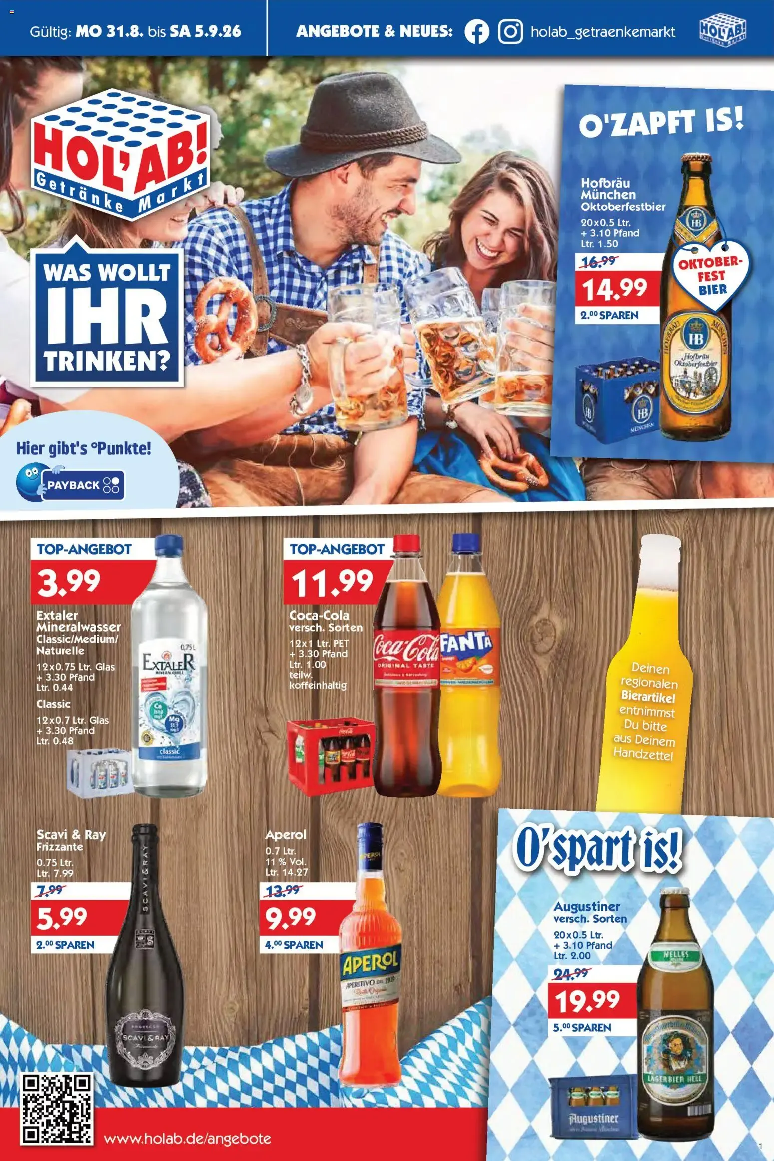 HOL'AB! Getränke Markt: Was wollt ihr trinken? von 31. August bis 5. September 2026 - Prospekt seite 1
