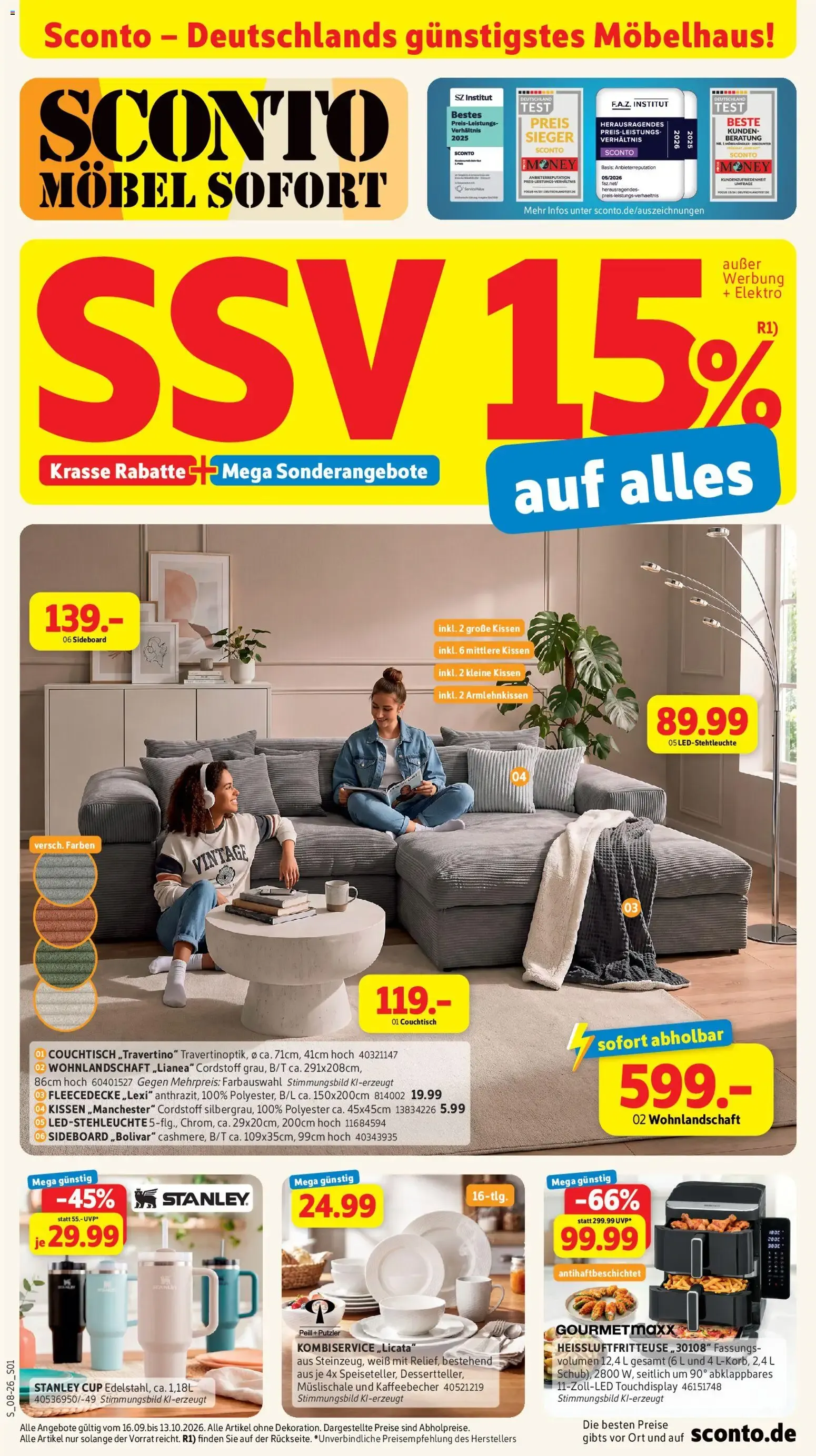 Sconto – Deutschlands günstigstes Möbelhaus! SSV 15% auf alles von 16. September bis 13. Oktober 2026 - Prospekt seite 1