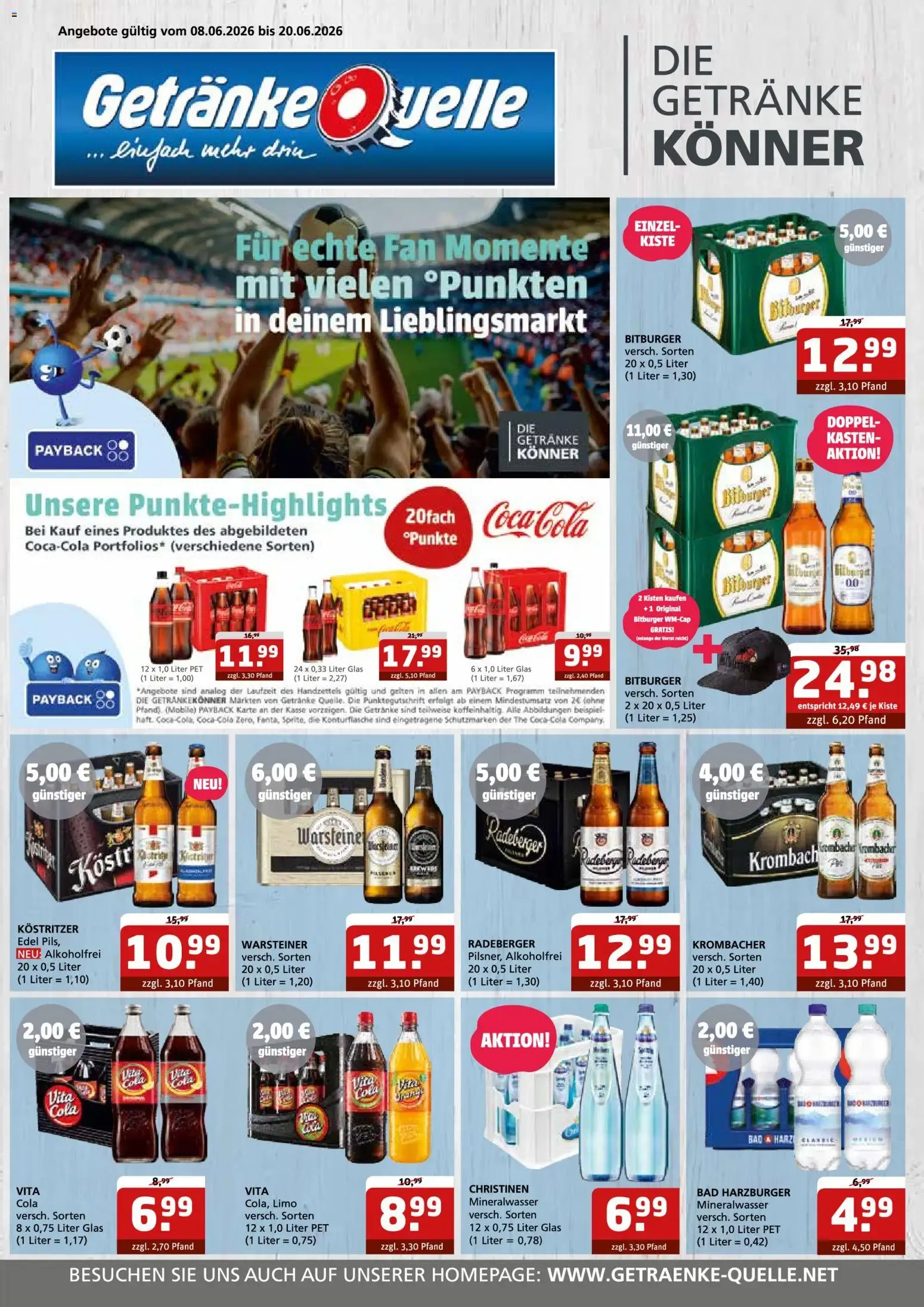 Getränke Quelle Prospekt (ab 07.06.2026) zum Blättern von 8. Juni bis 20. Juni 2026 - Prospekt seite 1