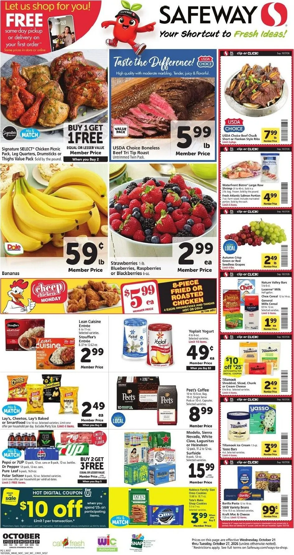 Weekly promotion Current Safeway leaflet valid from Wednesday 10/21/2026 to Tuesday 10/27/2026 spanning from October 21 to October 27 2026 - Page 1 for Catalogue 365
