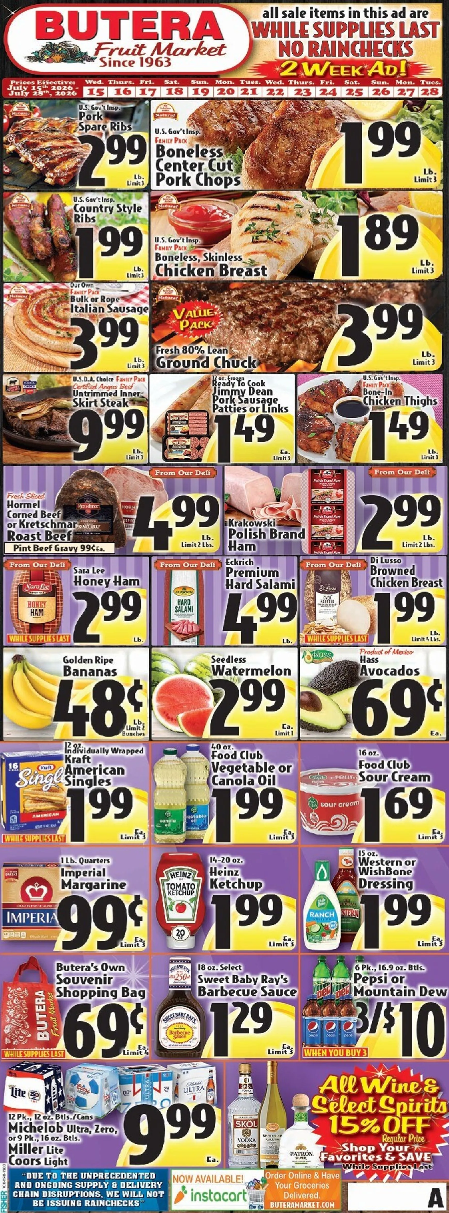 Weekly ad Current Butera Market leaflet valid from Wednesday 07/15/2026 to Tuesday 07/28/2026 from July 15 to July 28 2026 - Page 1