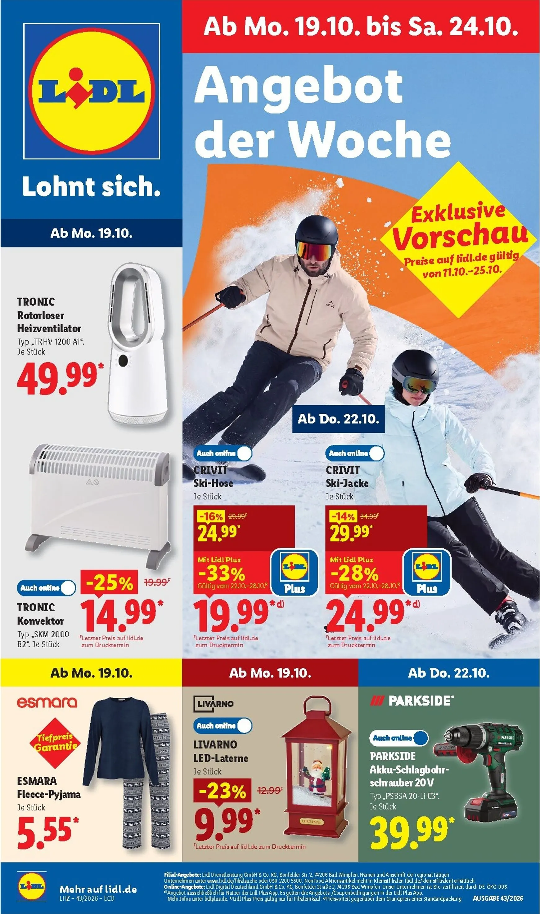 Lidl - Angebot der Woche Prospekt nächste Woche – von Montag 19.10.2026 bis Samstag 24.10.2026 von 19. Oktober bis 24. Oktober 2026 - Prospekt seite 1