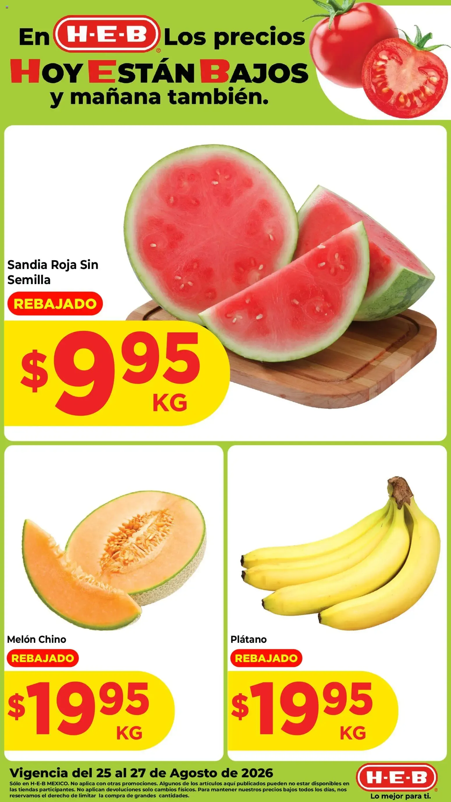 Catálogo de H-E-B: Precios Bajos Hoy y Mañana 25 de agosto al 27 de agosto 2026 - Pagina 1