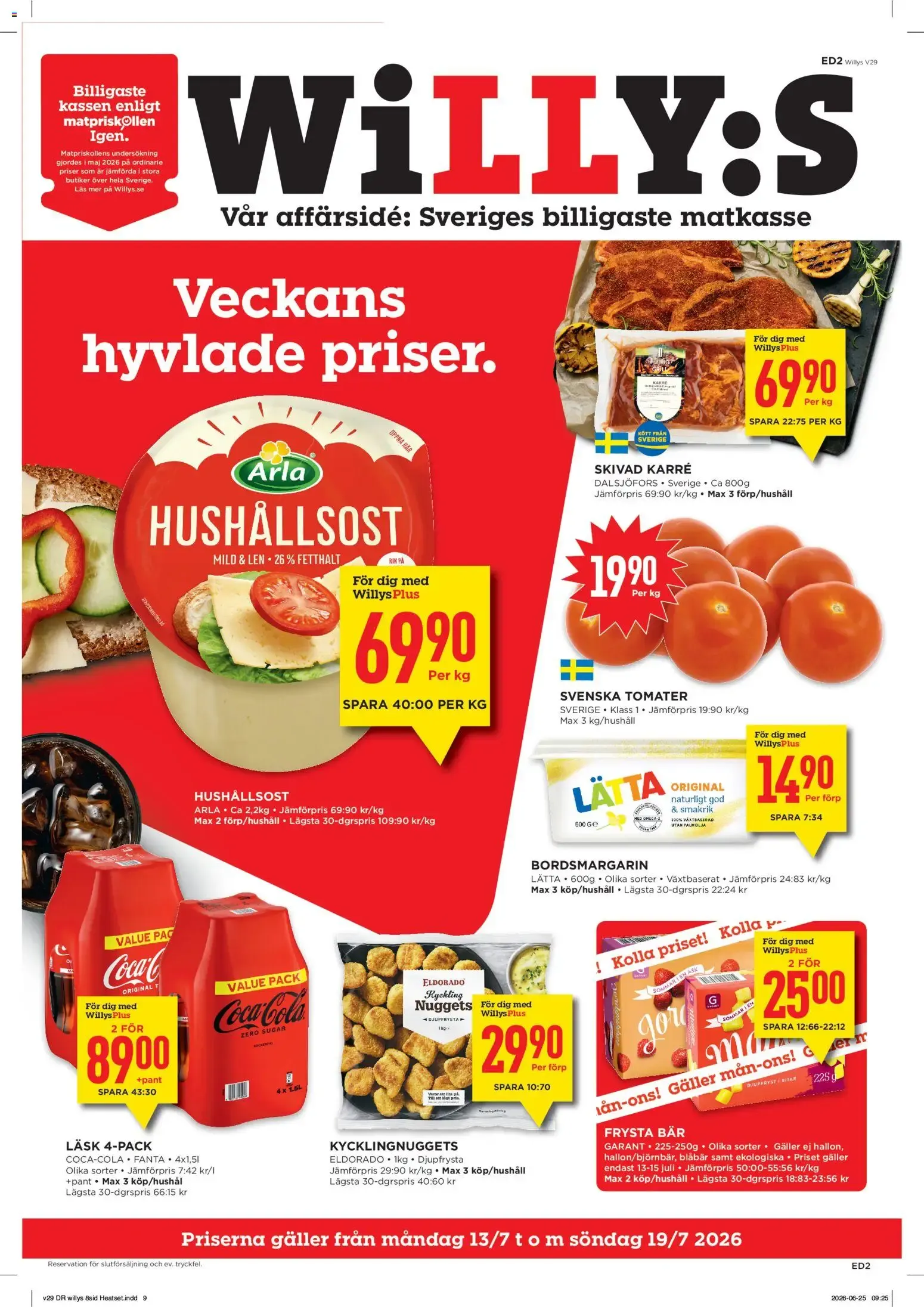 Willys: Veckans hyvlade priser från 13 juli till 19 juli 2026 - Reklamblad sidor 1