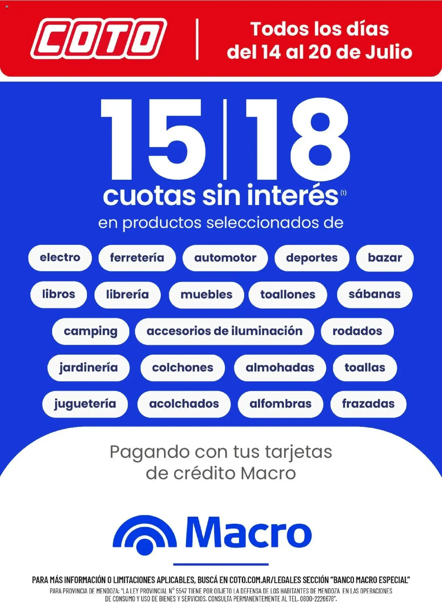 Ofertas de Coto - 15 o 18 cuotas sin interés con Banco Macro 14 de julio al 20 de julio 2026 - Página 1 del catálogo