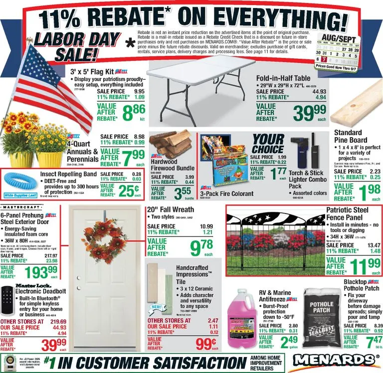Weekly promotion Menards Labor Day Sale - 11% Rebate spanning from August 27 to September 7 2026 - Page 1 for Catalogue 365
