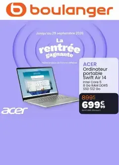 Boulanger La rentrée gagnante - Offre Acer Swift Air 14 du 1 septembre au 29 septembre 2026 - Catalogue page 1