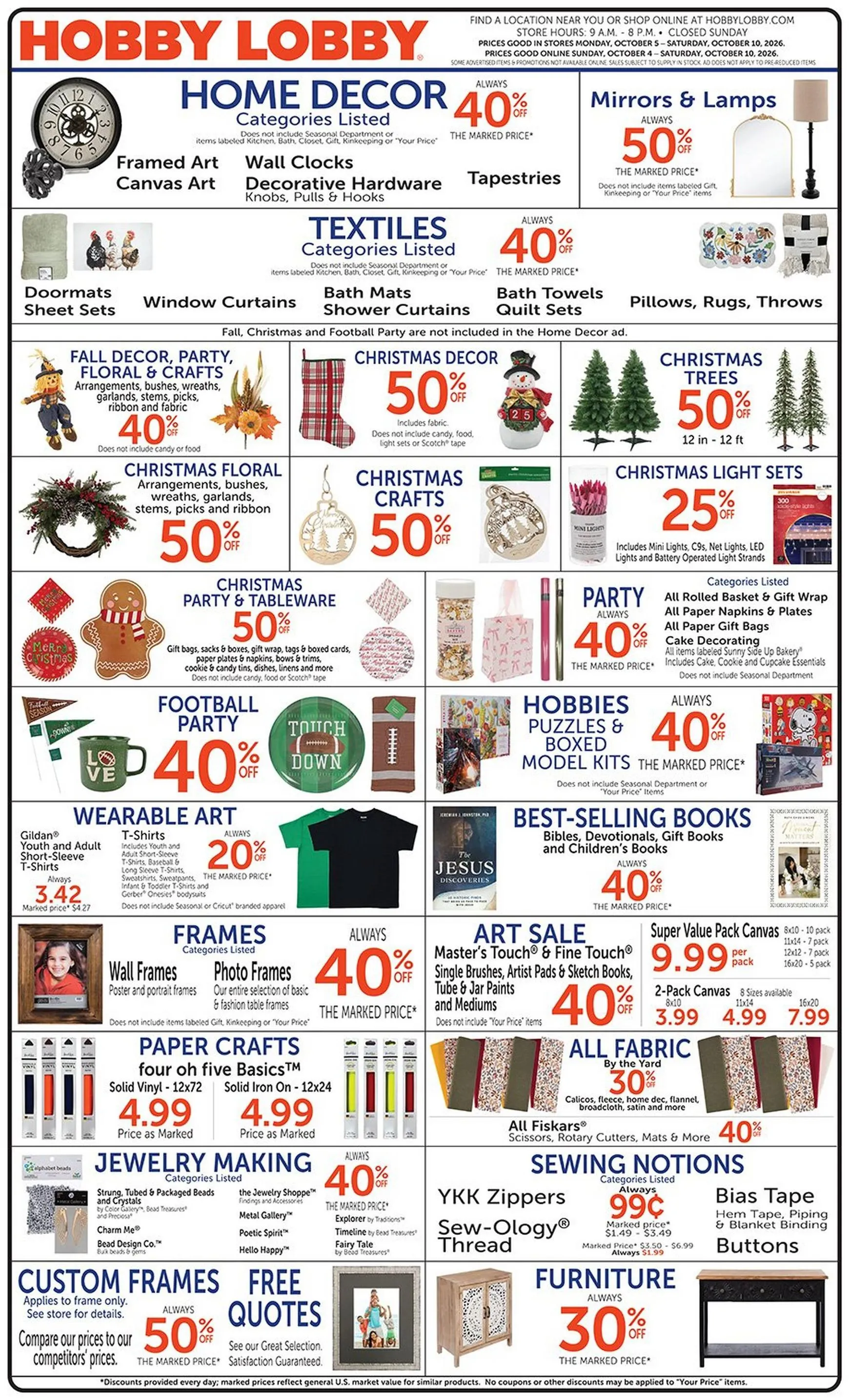 Weekly ad Current Hobby Lobby leaflet valid from Sunday 10/04/2026 to Saturday 10/10/2026 from October 4 to October 10 2026 - Page 1