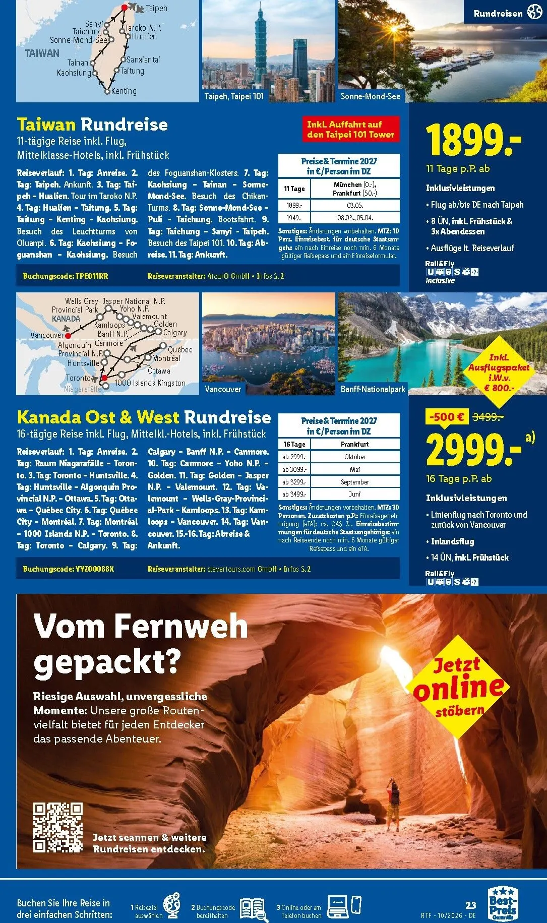 Lidl - Reise-Highlights Prospekt – von Mittwoch 14.10.2026 bis Sonntag 15.11.2026 von 14. Oktober bis 15. November 2026 - Prospekt seite 23