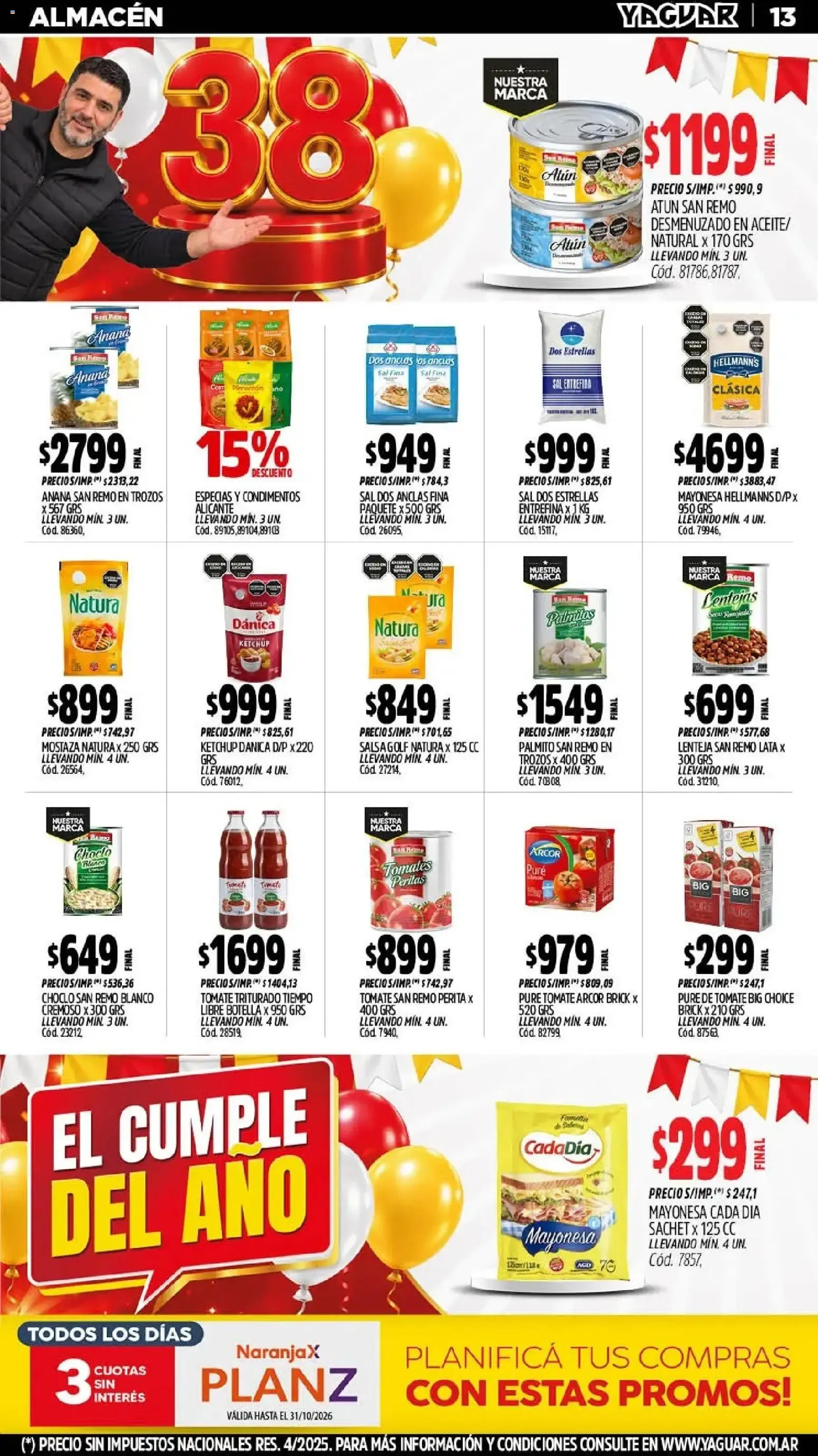 Ofertas de El Cumple del Año 38 - Mayorista Yaguar 19 de octubre al 25 de octubre 2026 - Página 15 del catálogo