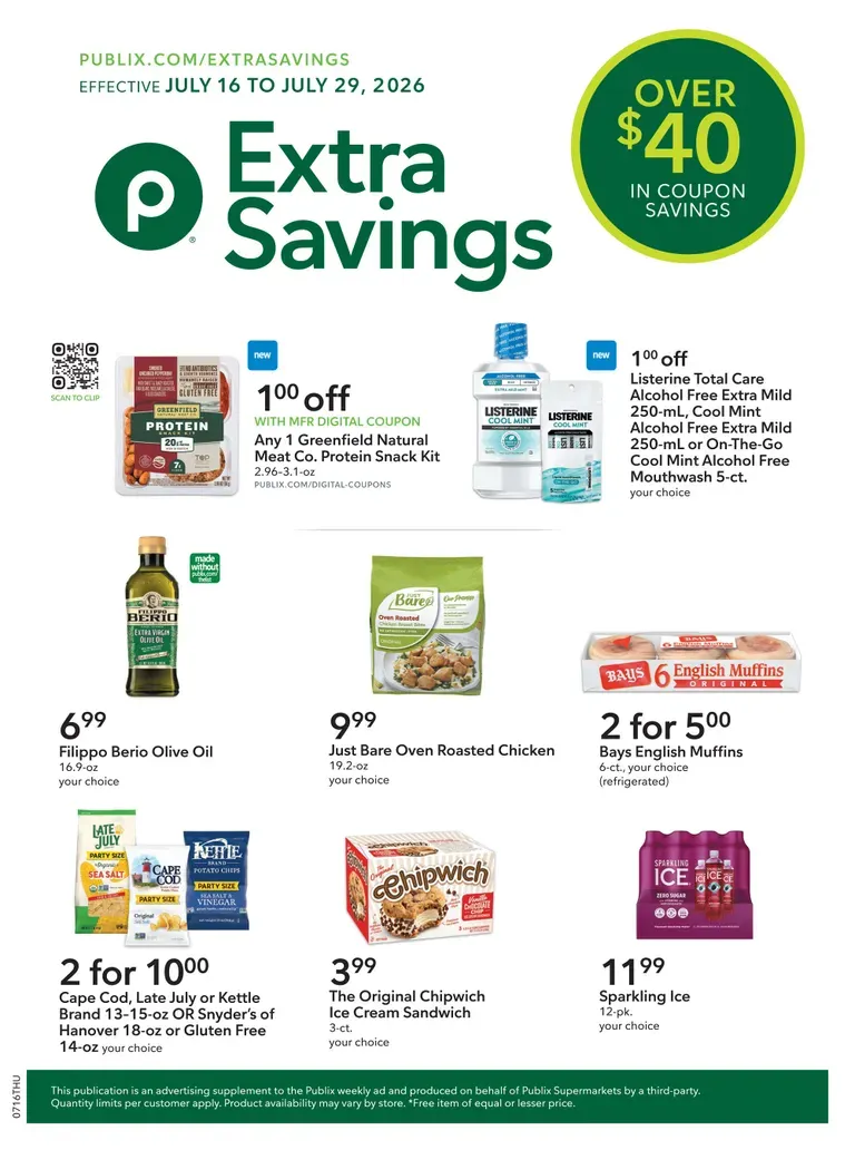 Future Publix - Extra Savings flyer valid from Thursday 07/16/2026 to Wednesday 07/29/2026
