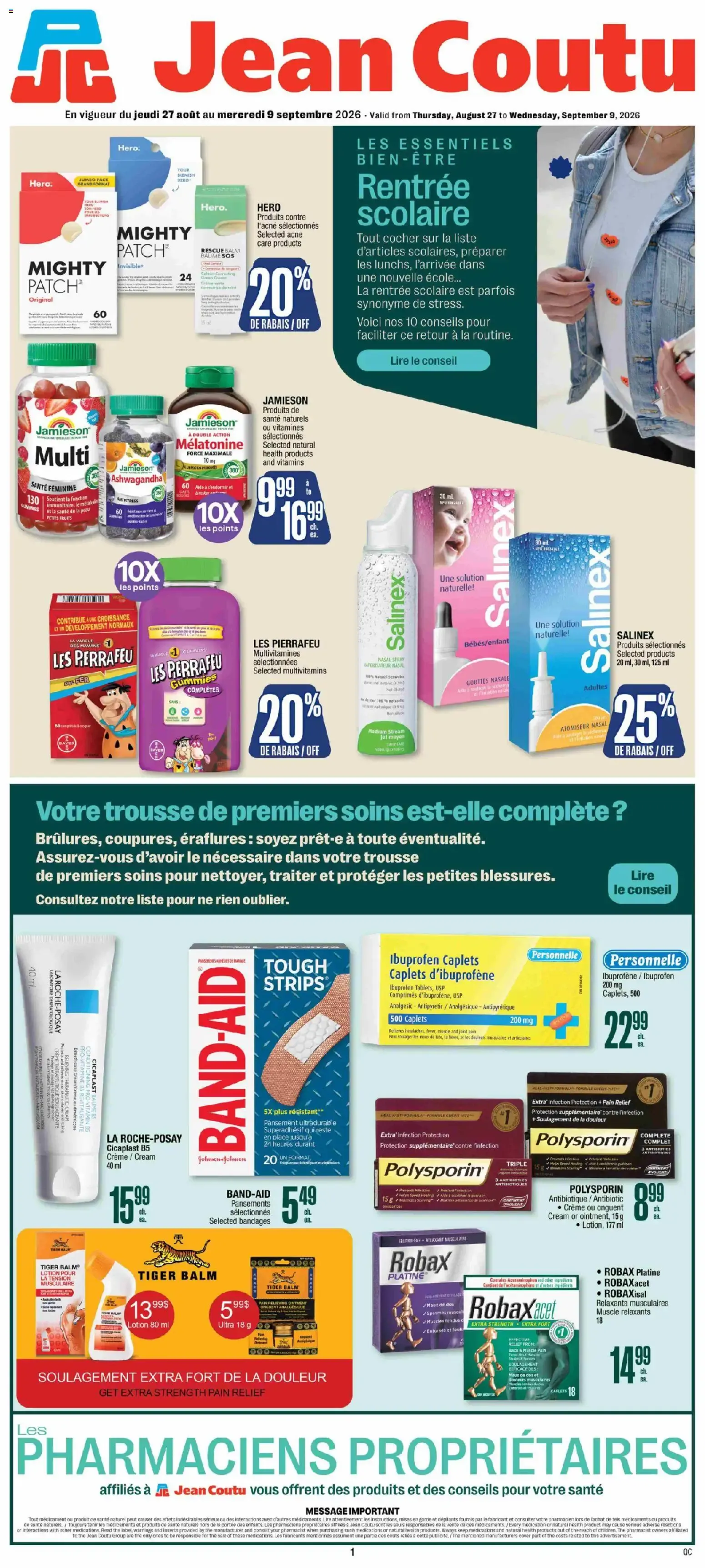 Jean Coutu - Pharma Booklet from Aug 27, 2026 > weekly specials & deals from August 27 to September 9 2026 - flyer page 1