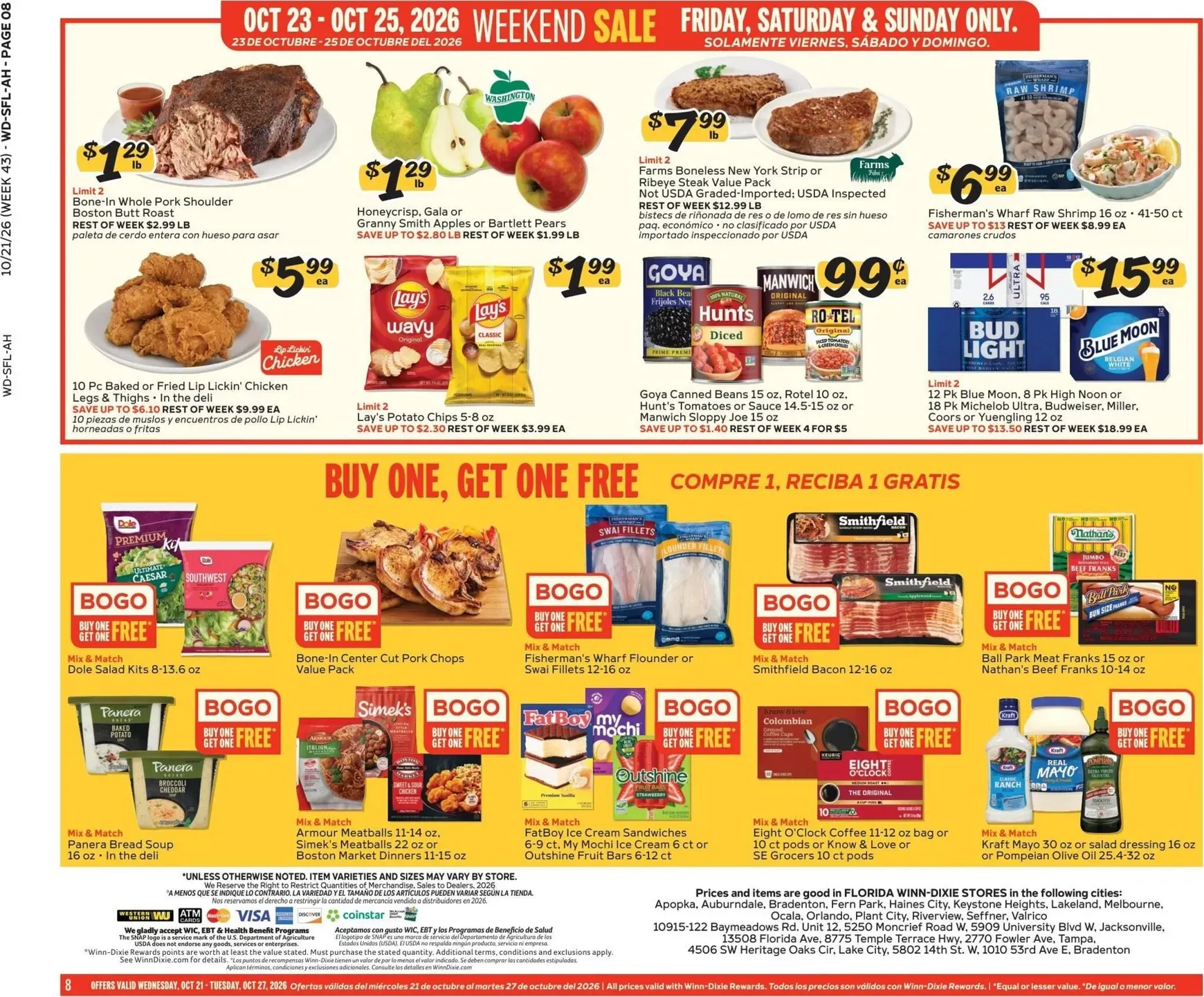 Weekly promotion Current Winn-Dixie leaflet valid from Wednesday 10/21/2026 to Tuesday 10/27/2026 spanning from October 21 to October 27 2026 - Page 8 for Catalogue 365