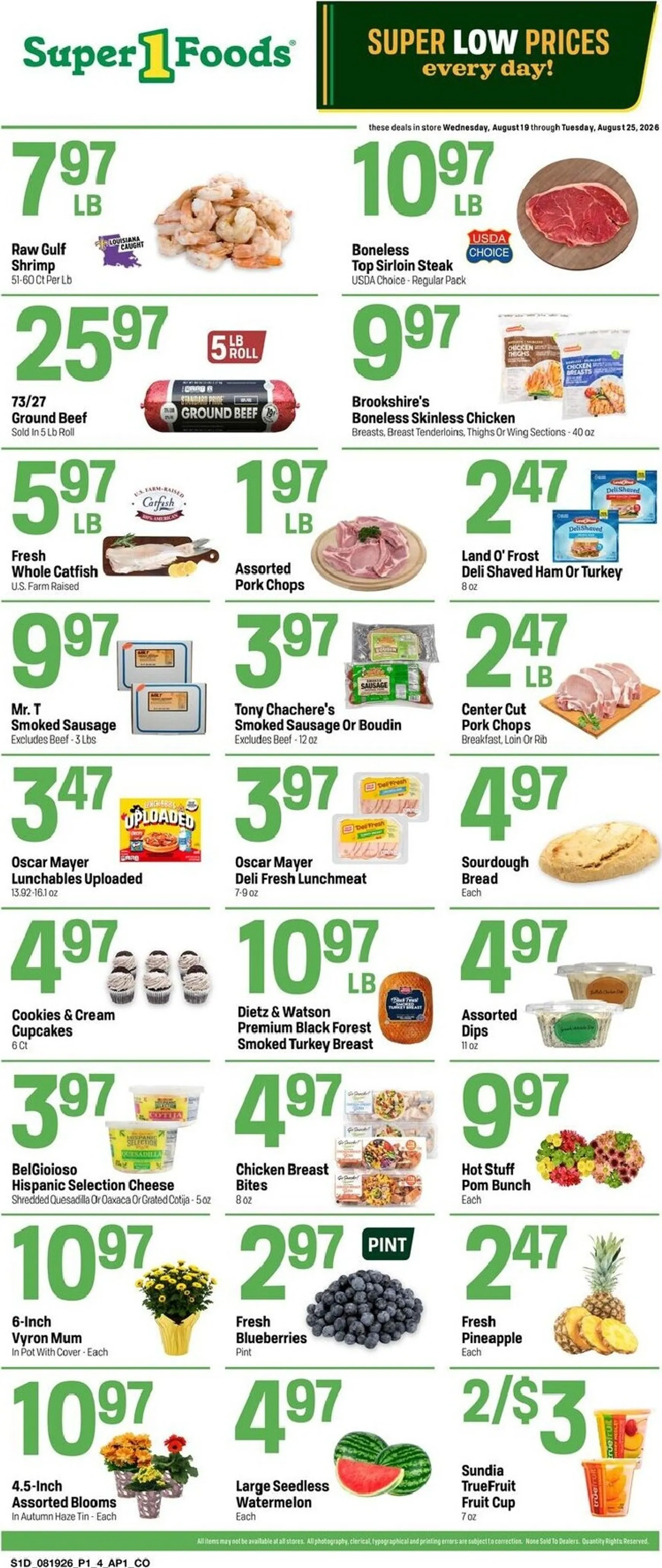 Weekly ad Current Super 1 Foods - Hot Sheet leaflet valid from Wednesday 08/19/2026 to Tuesday 08/25/2026 from August 19 to August 25 2026 - Page 1