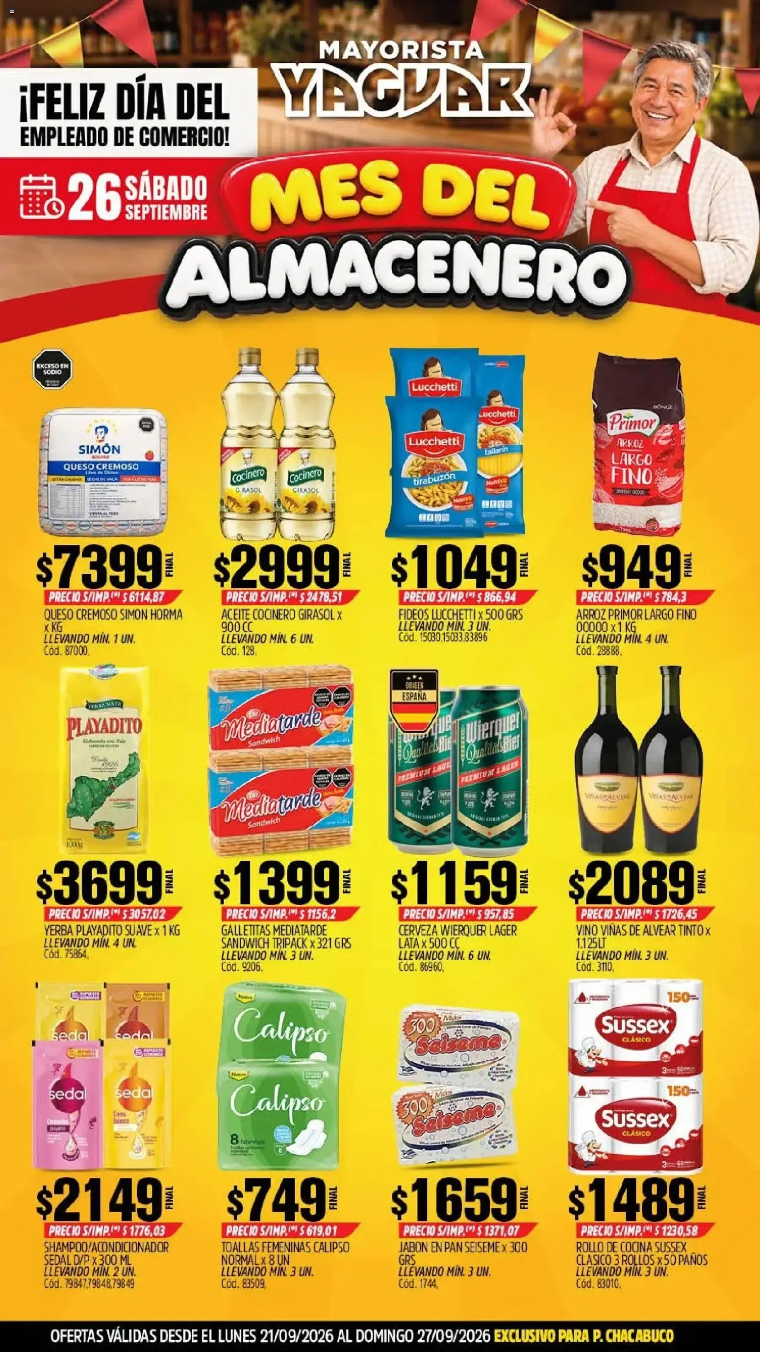 Ofertas de Mayorista Yaguar - Mes del Almacenero - P. Chacabuco 21 de septiembre al 27 de septiembre 2026 - Página 1 del catálogo