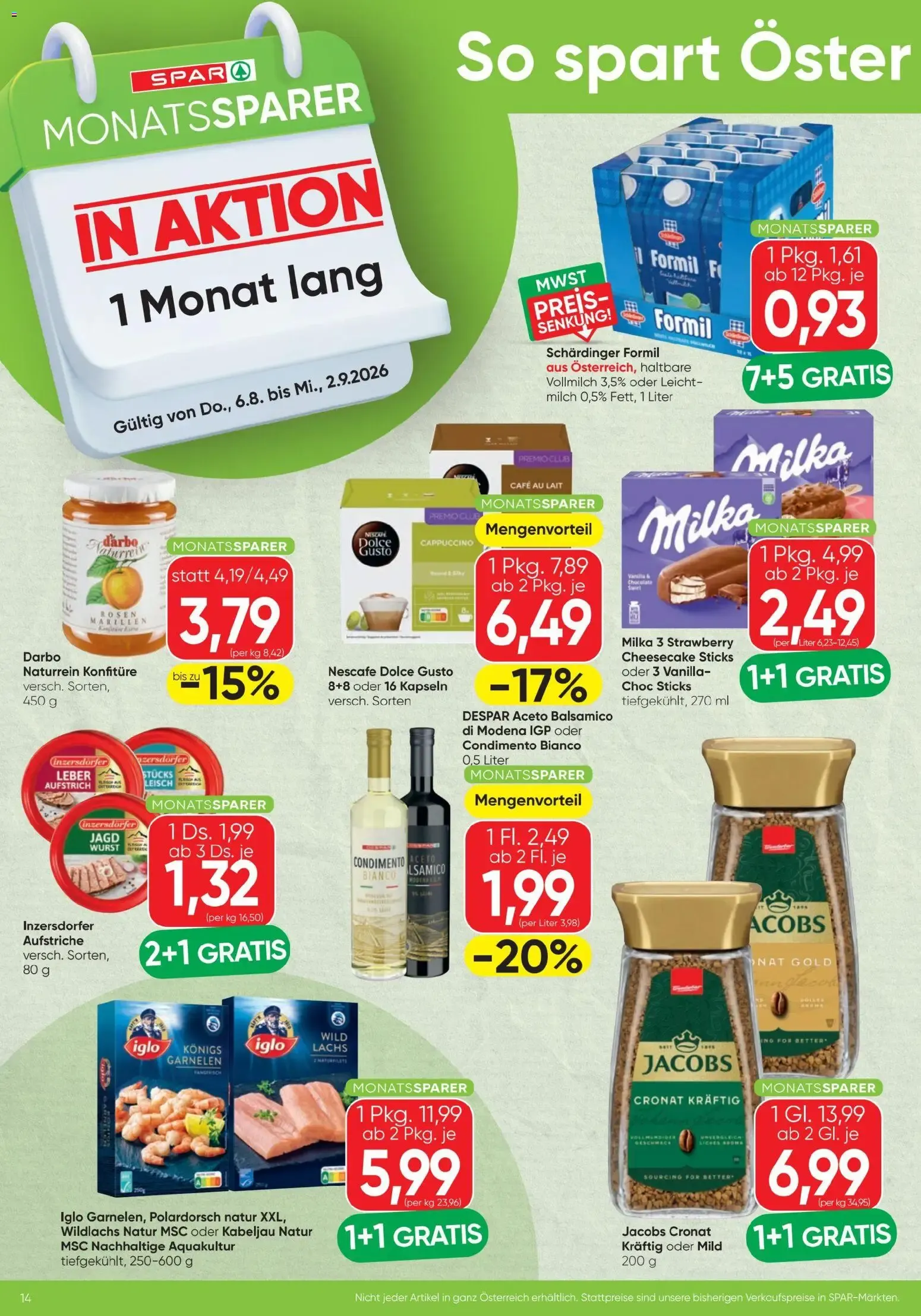 Spar - Flugblatt (06.08.2026) - Angebote und Prospekt von 6. August bis 12. August 2026 - Flugblätt seite  14
