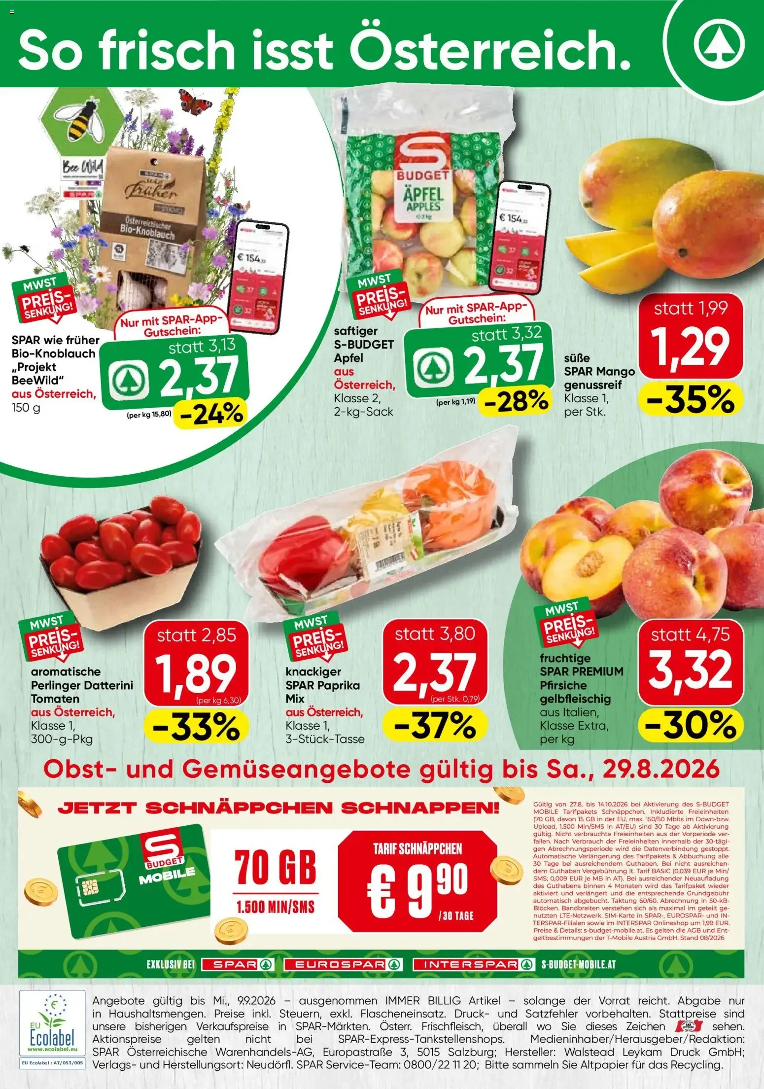 Spar - Flugblatt (27.08.2026) - Angebote und Prospekt von 27. August bis 9. September 2026 - Flugblätt seite  20