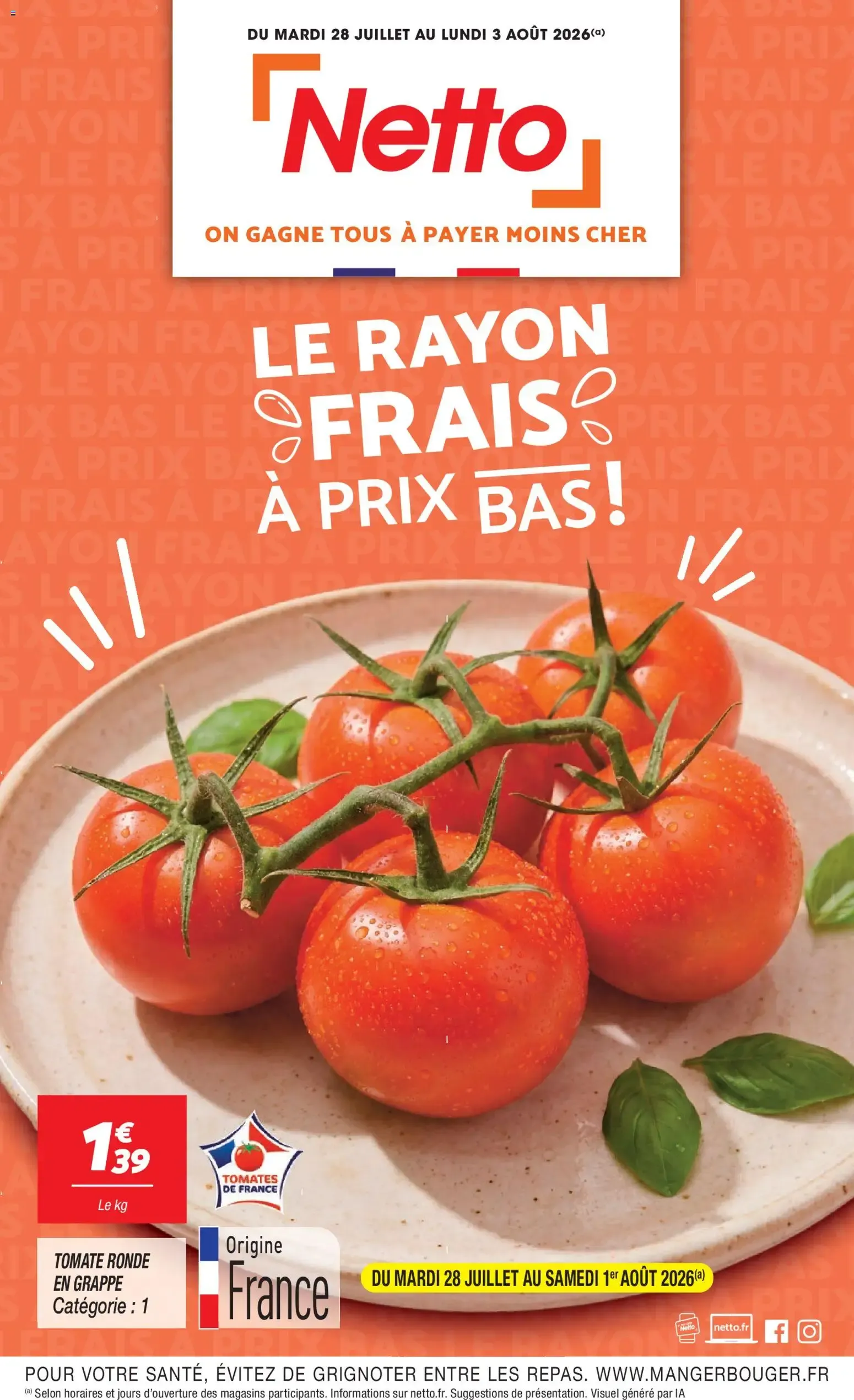 Netto - le rayon frais à prix bas à partir du 28/07/2026 - promo en ligne du 28 juillet au 3 août 2026 - Catalogue page 1