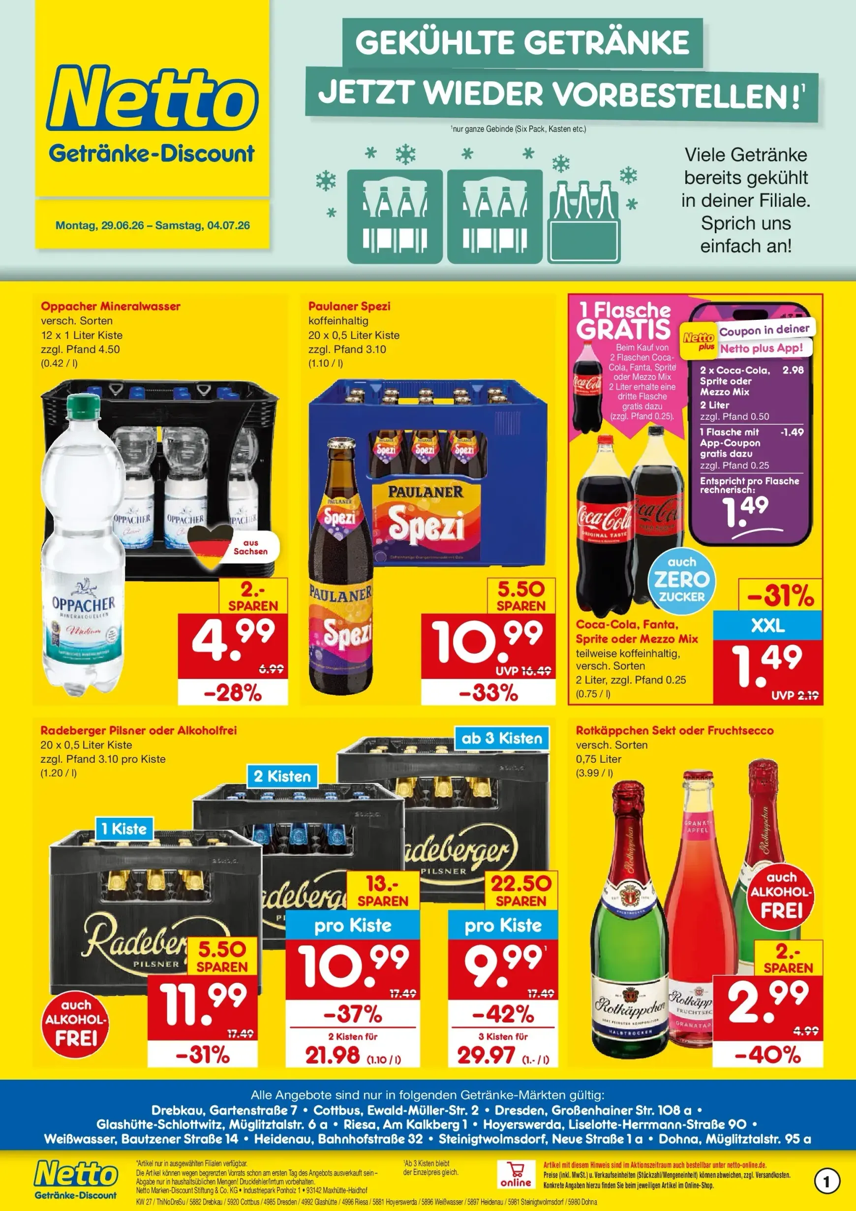 Netto Marken Discount - Angebot für diese Woche Prospekt – von Montag 29.06.2026 bis Samstag 04.07.2026 von 29. Juni bis 4. Juli 2026 - Prospekt seite 1