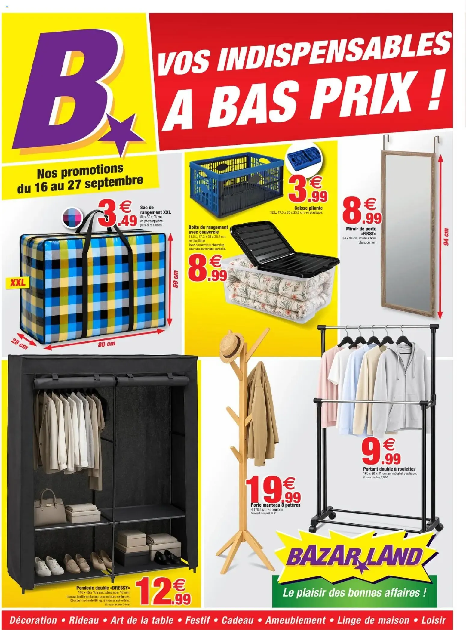 Bazar Land: Vos Indispensables a Bas Prix! Promociones du 16 septembre au 27 septembre 2026 - Catalogue page 1