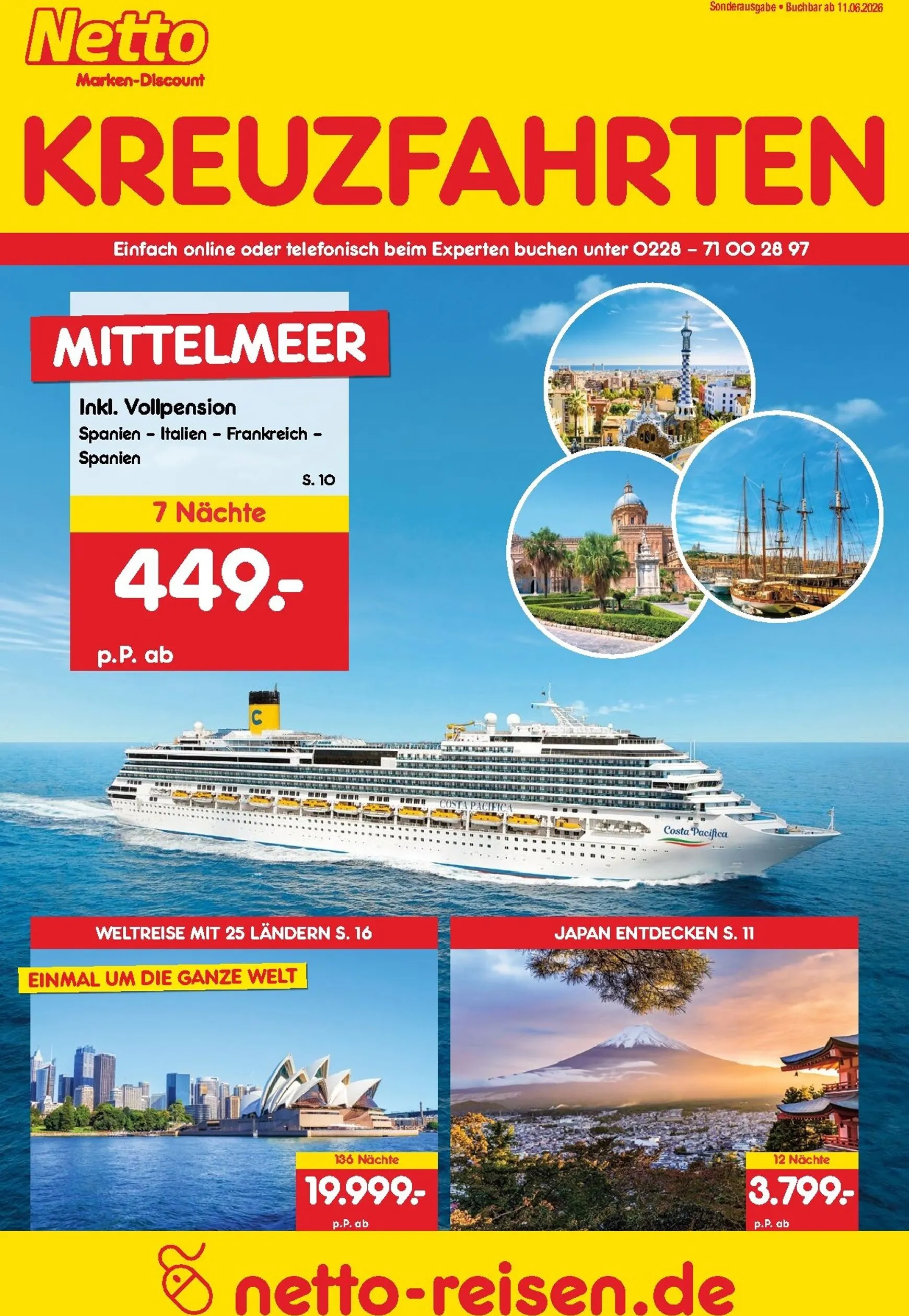 Netto Marken Discount - Reise-Sonderangebote Prospekt – von Donnerstag 11.06.2026 bis Dienstag 30.06.2026 von 11. Juni bis 30. Juni 2026 - Prospekt seite 1