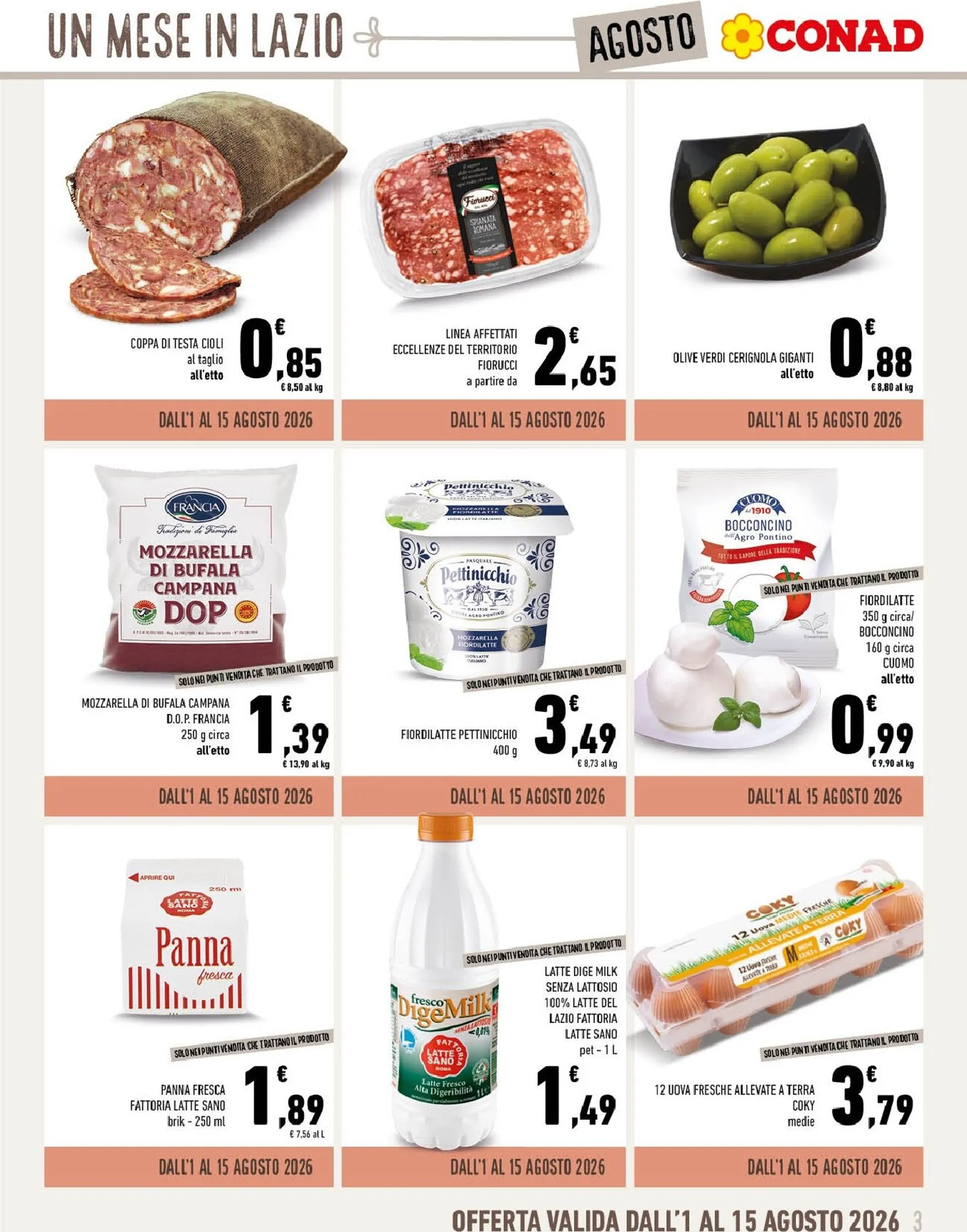 Volantino attuale di Conad - Un Mese in Lazio a Tavola valido dal sabato 01/08/2026 al lunedì 31/08/2026 da 1 agosto a 31 agosto di 2026 - Pagina del volantino 3