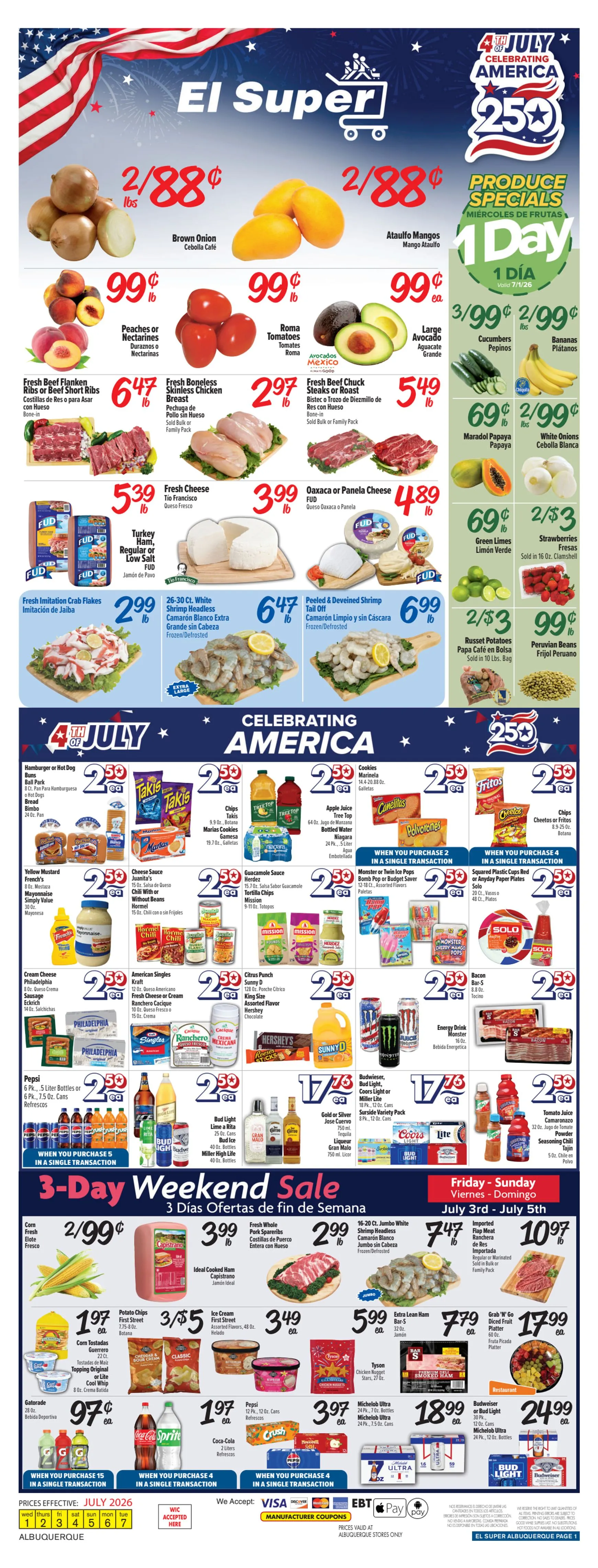 Weekly ad Current El Super leaflet valid from Wednesday 07/01/2026 to Tuesday 07/07/2026 from July 1 to July 7 2026 - Page 1